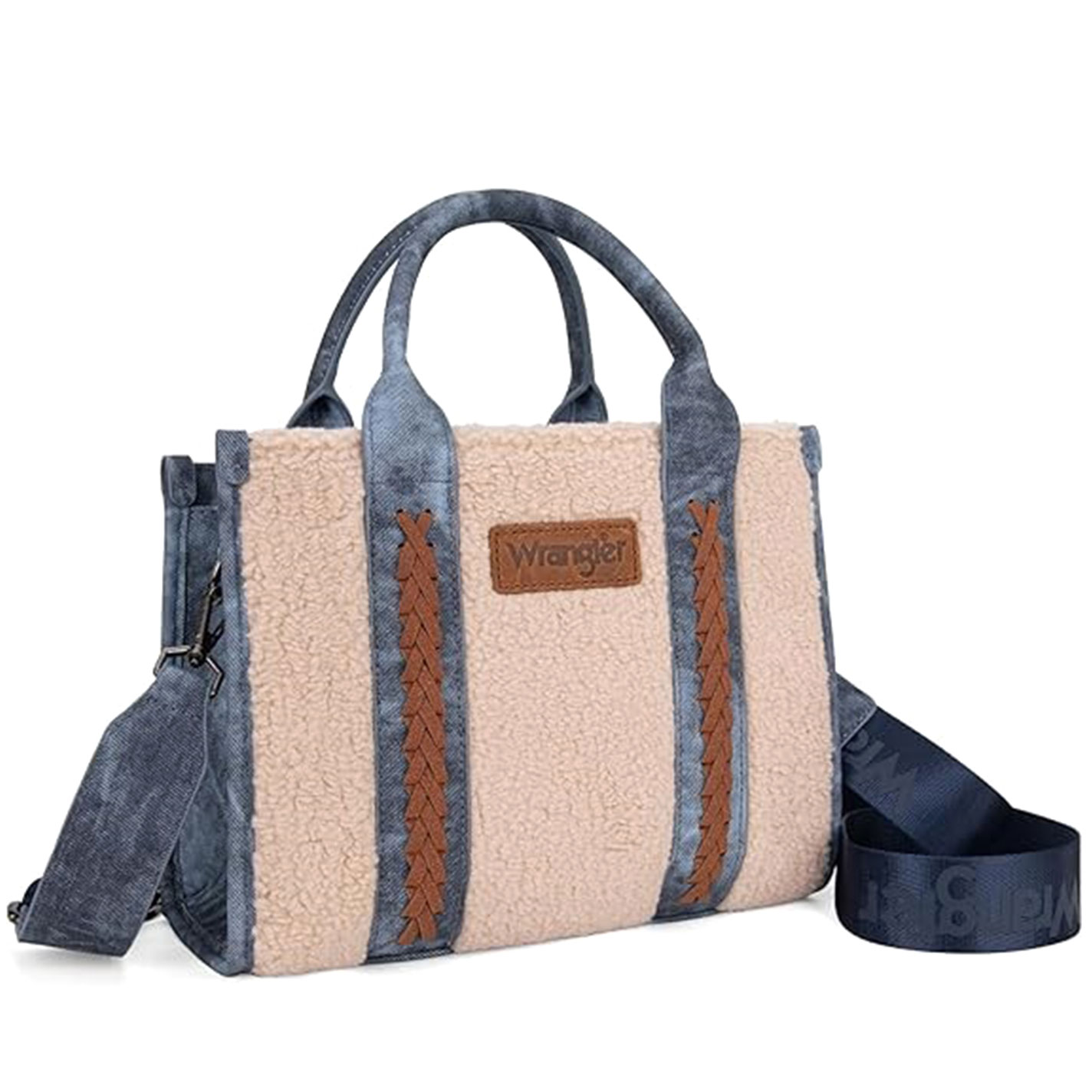 Wrangler Sherpa & Blue Denim Camera Strap Medium Tote Bag - Image 1