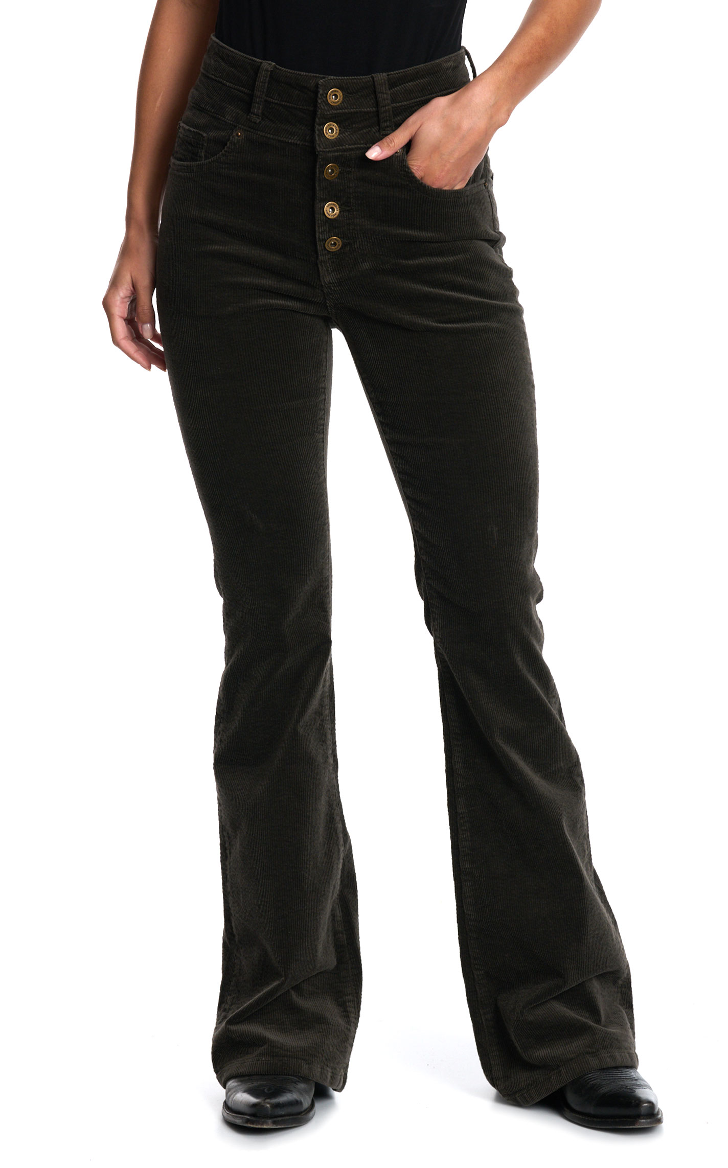 Mica Denim Dark Chocolate Corduroy Flare Leg Jeans - Image 1