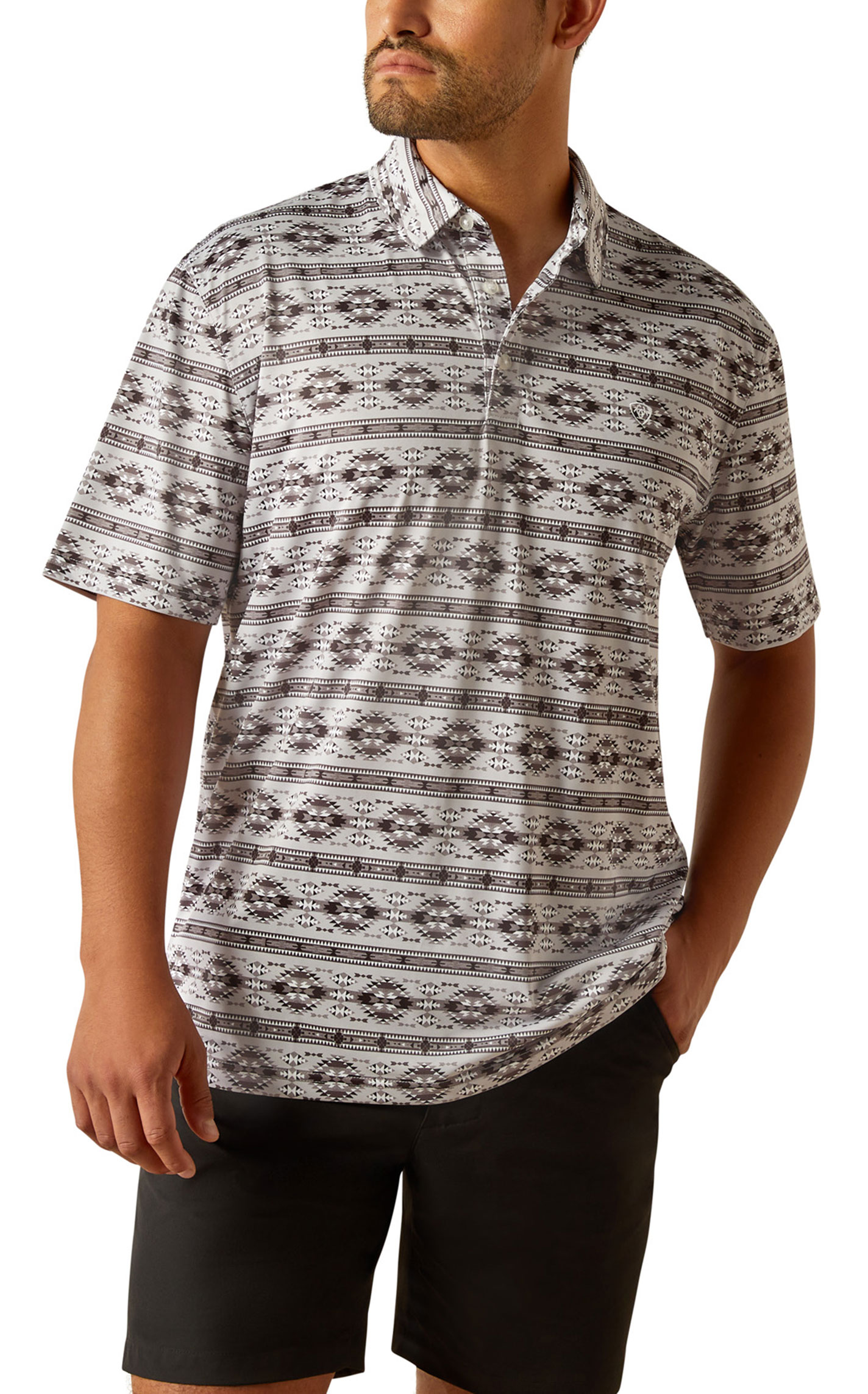 Ariat Men's AriatTEK Gray & Black Aztec Polo Shirt - Image 1