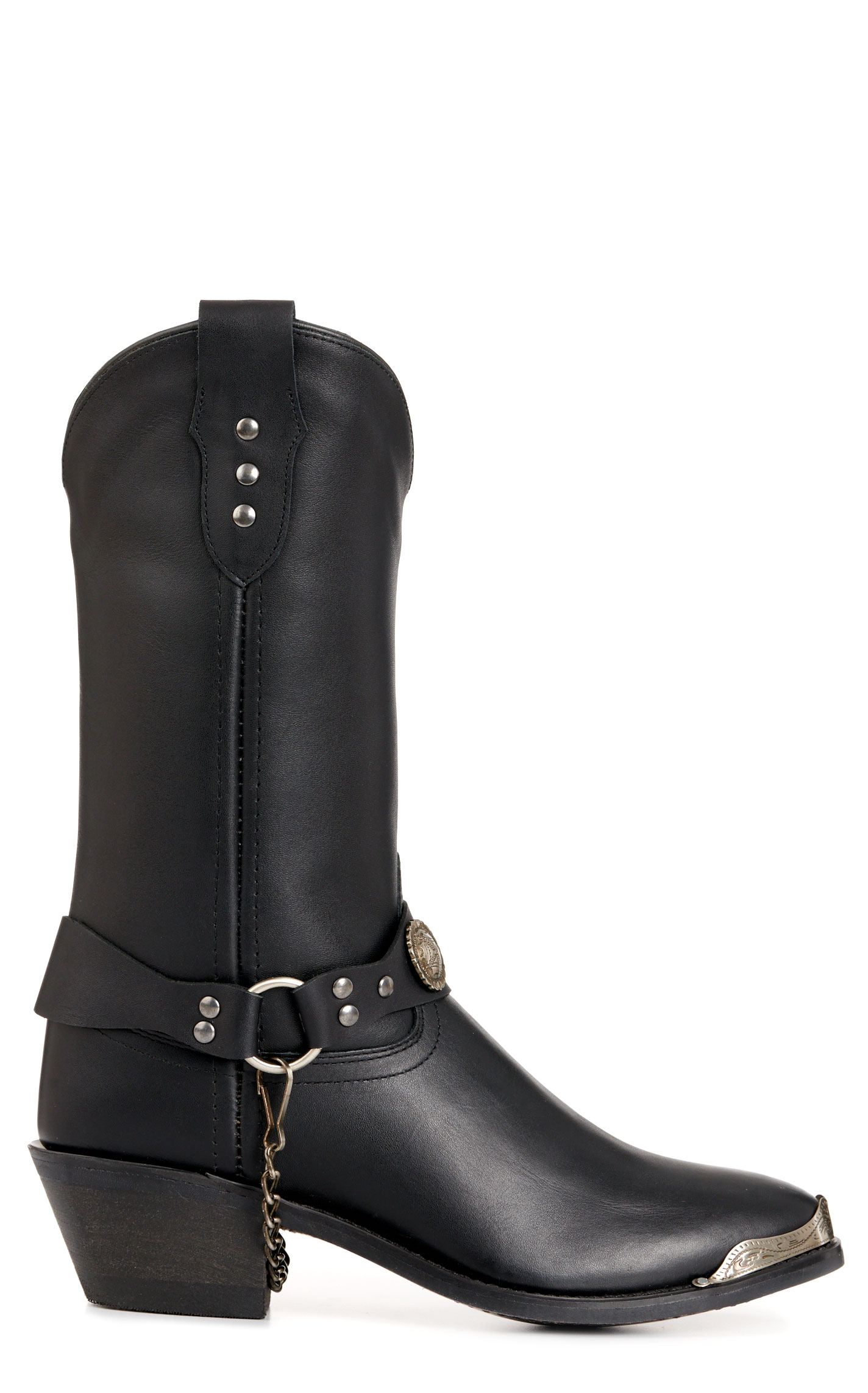 Old West Women's Black Harness Round Toe Cowboy Boots - Image 1