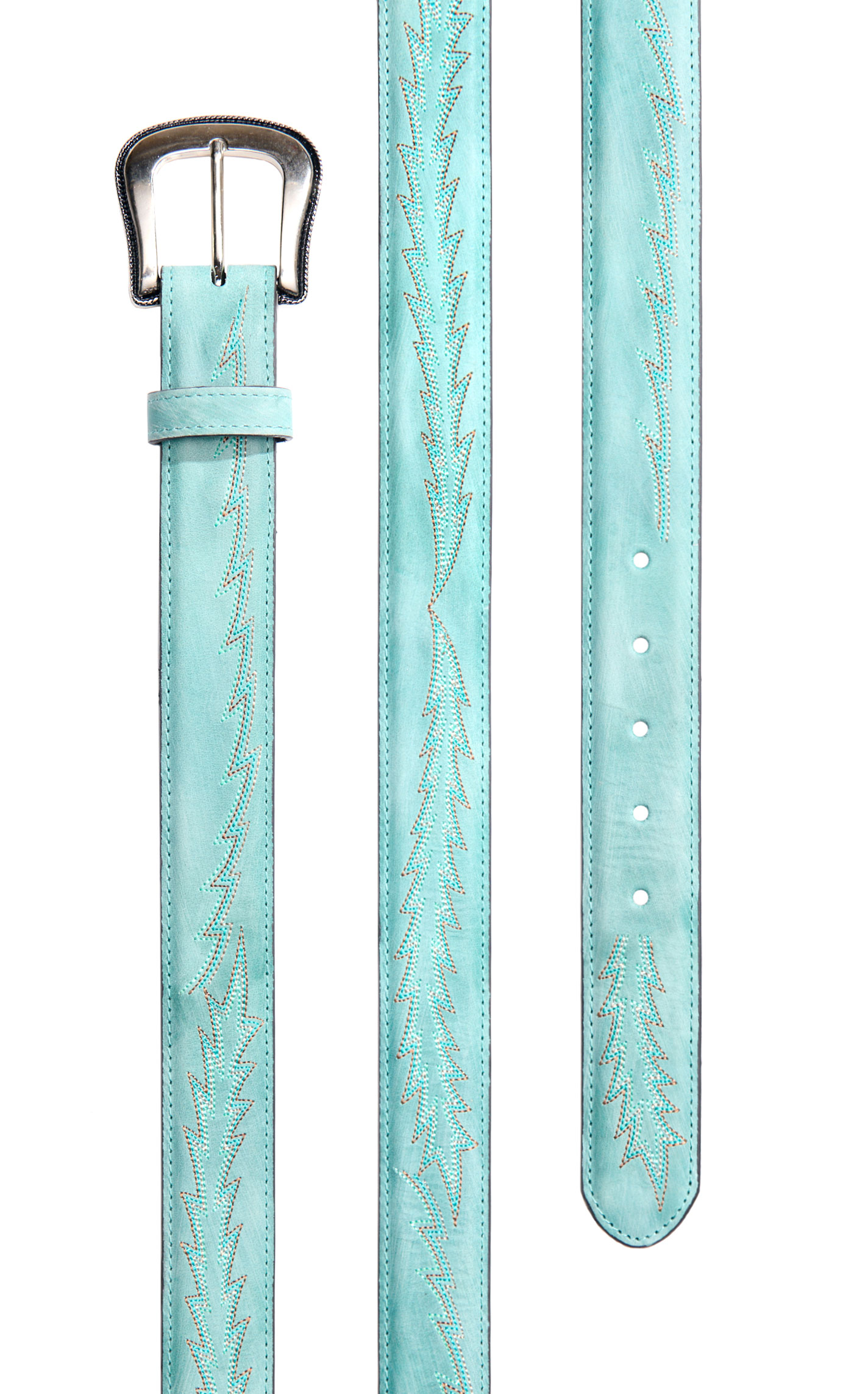 JRC & Sons Women's Nancy Turquoise Boot Stitch Leather Western Belt - Image 1