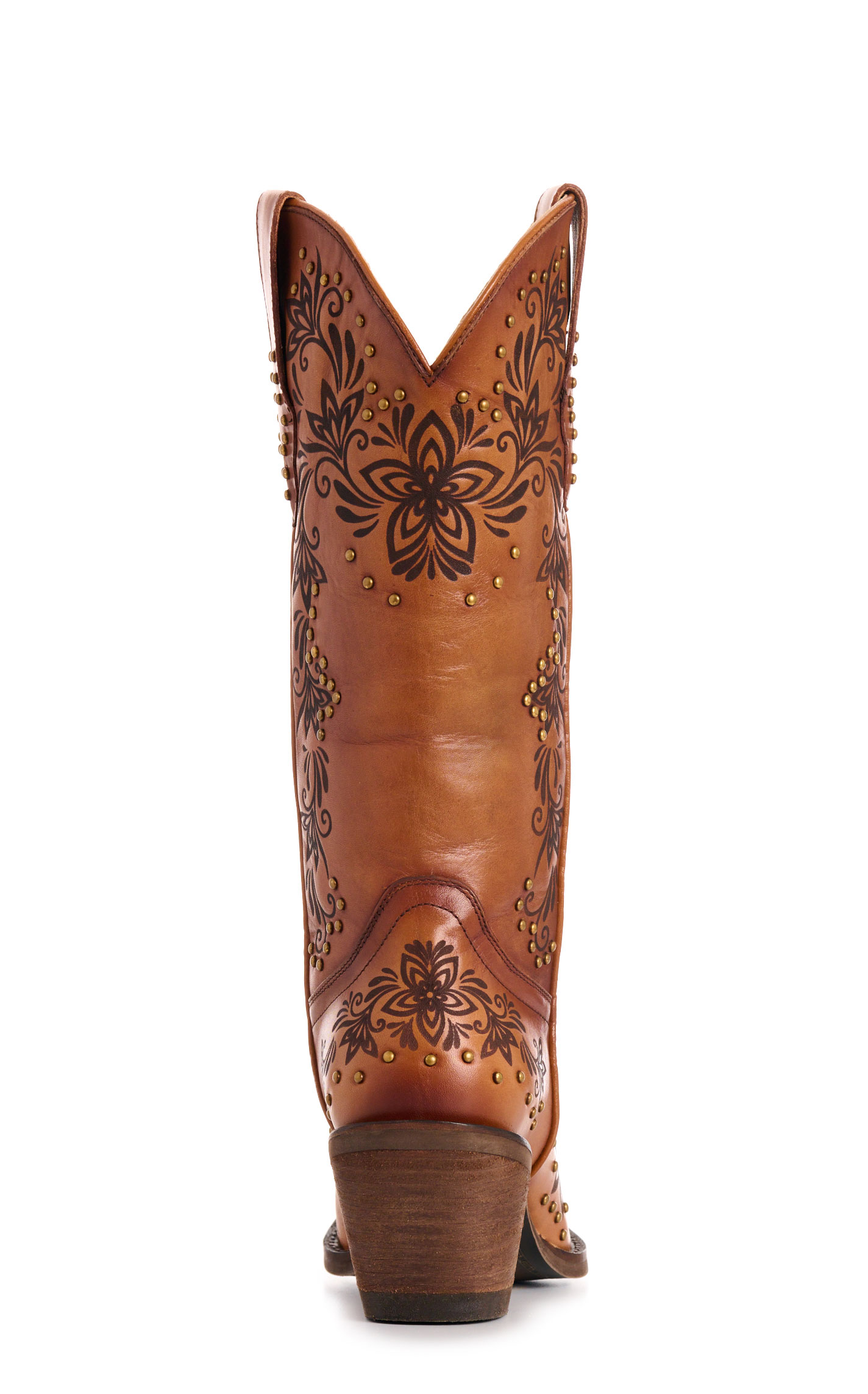 Rockin' C Women’s Peanut & Laser Floral Design Leather Snip Toe Cowboy Boots - Image 1