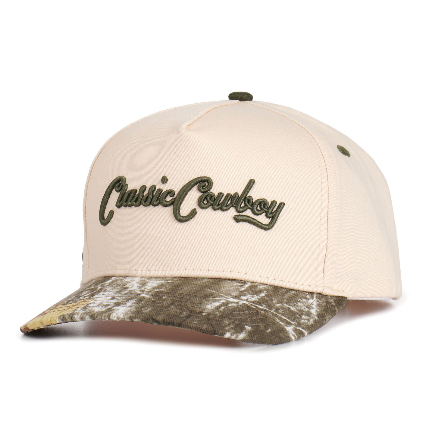Classic Cowboy Cream and Camo Rancher Brand Embroidered Snapback Cap - Image 1