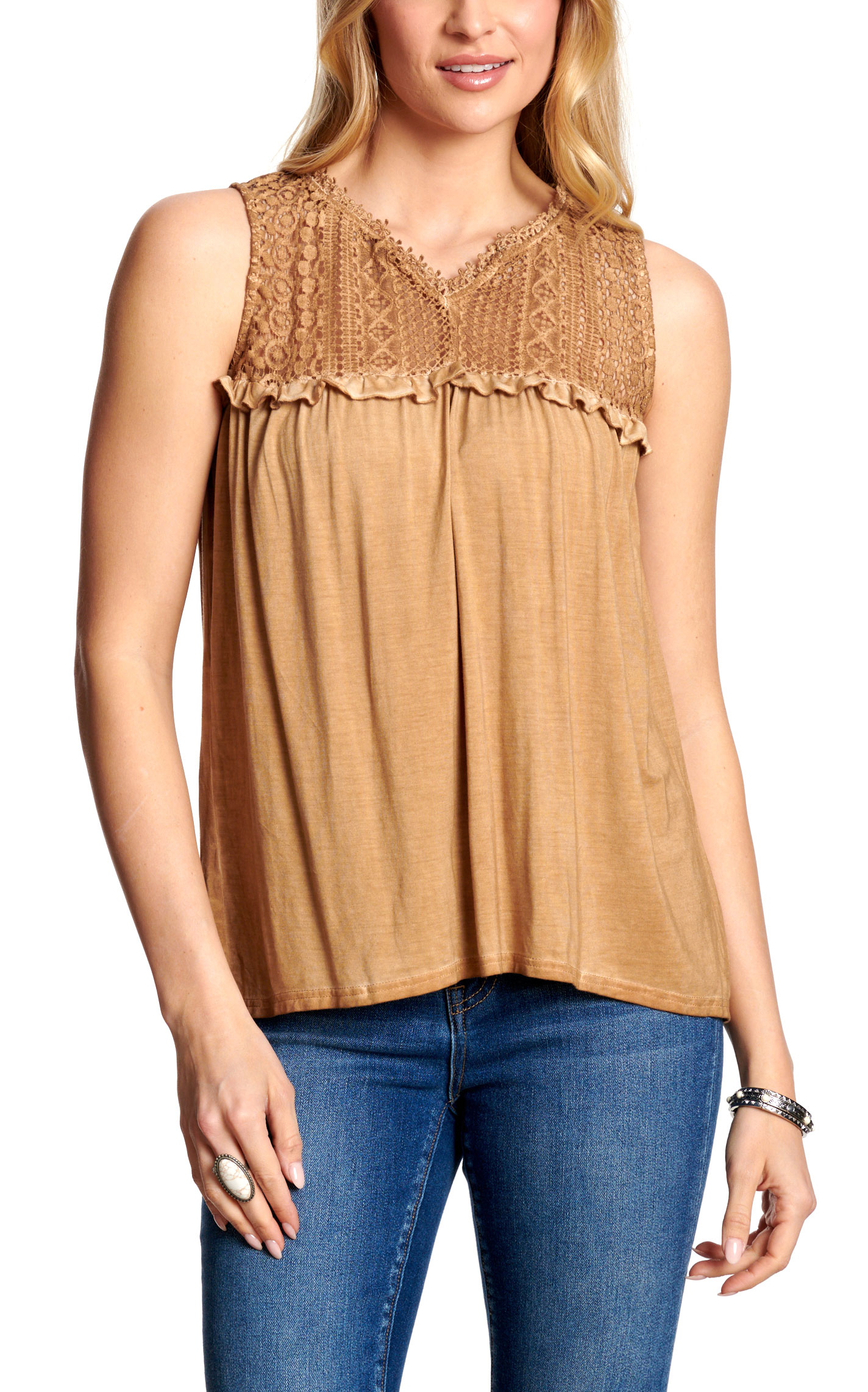 Cowgirl Hardware Women's Mustard Lace Tank Top - Image 1
