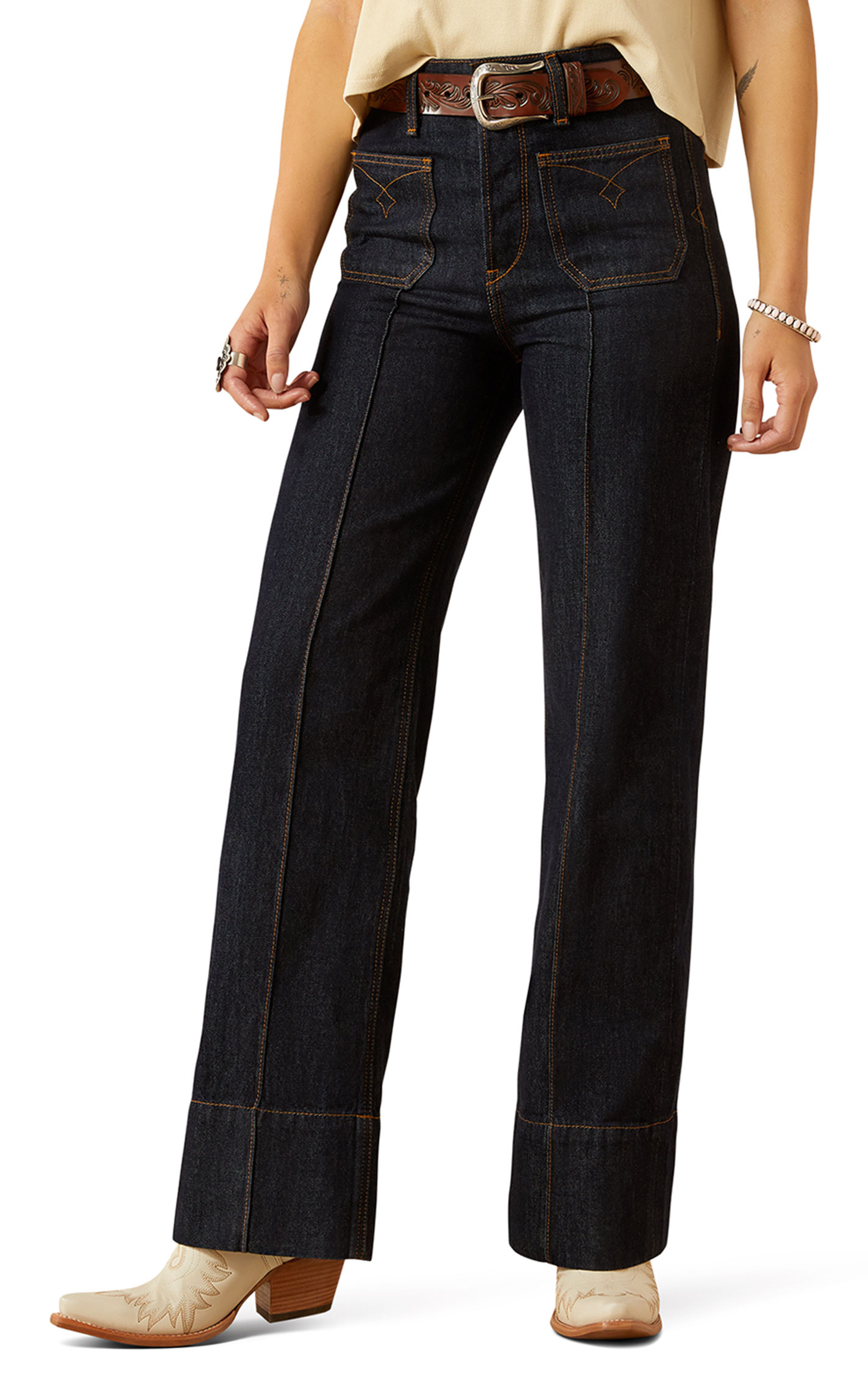 Ariat Women's Tomboy Dark Wash Ultra High Rise Wide Leg Jeans - Image 1