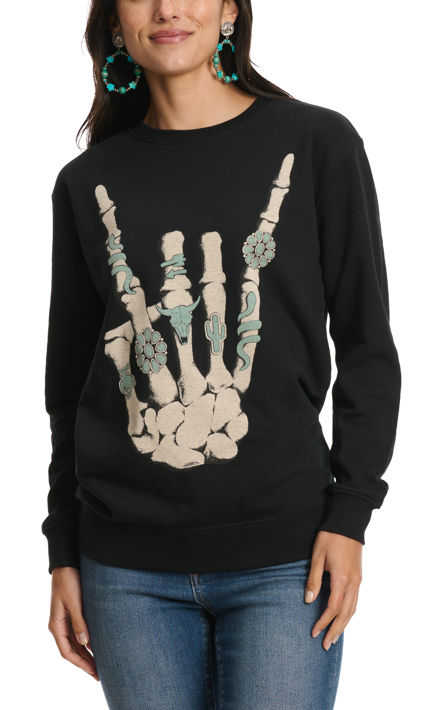 Lotus Fashion Women's Black Rockin' Rings Graphic Pullover - Image 1
