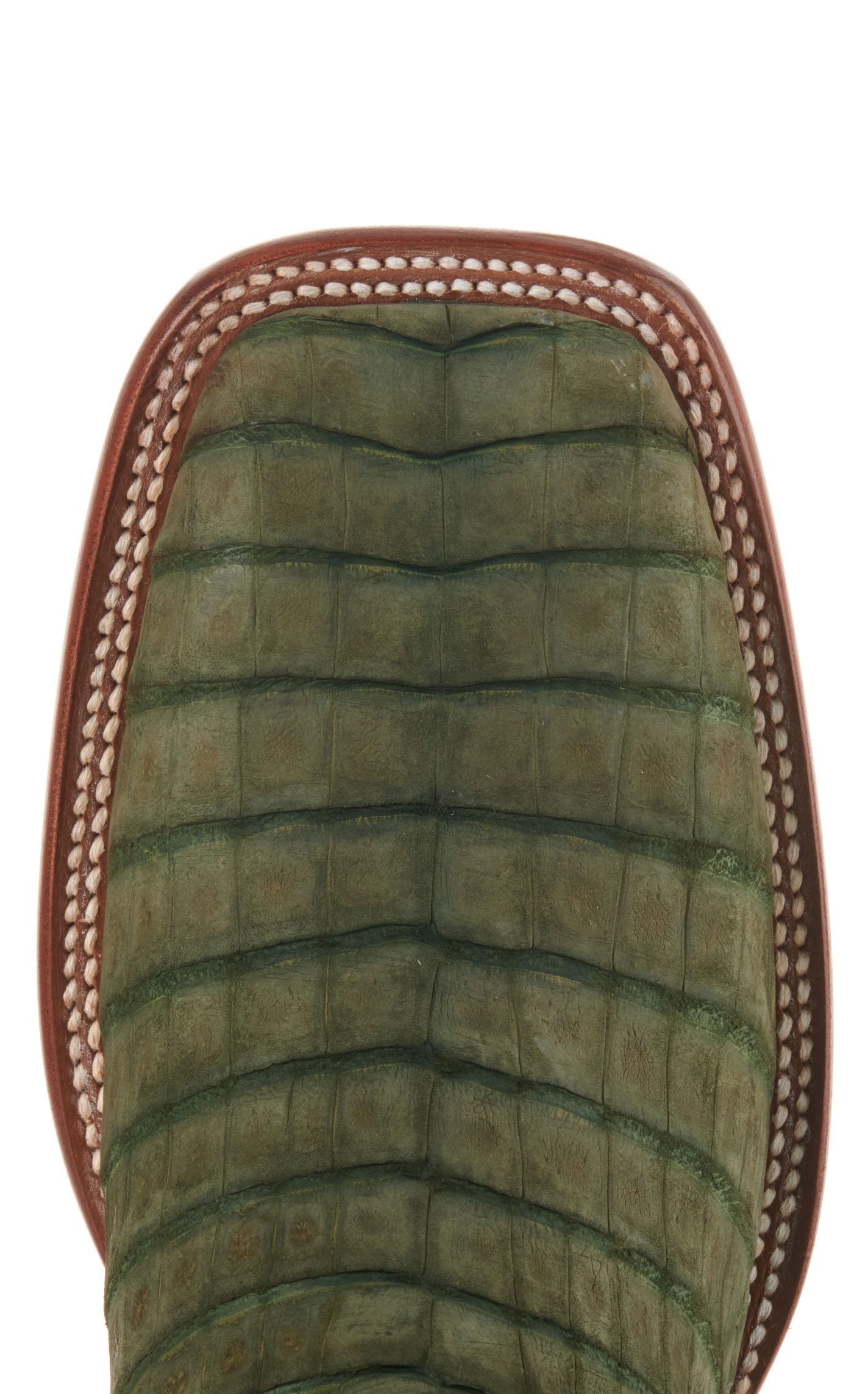 Cavender's Men's Brown and Green Sueded Caiman Wide Square Toe Exotic Cowboy Boots - Image 1
