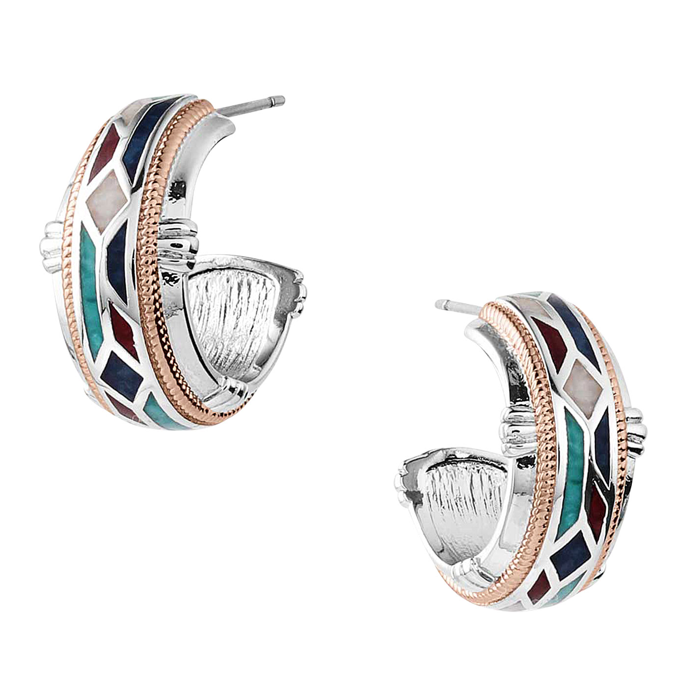 Montana Silversmiths Silver Western Mosaic Hoop Earrings - Image 1