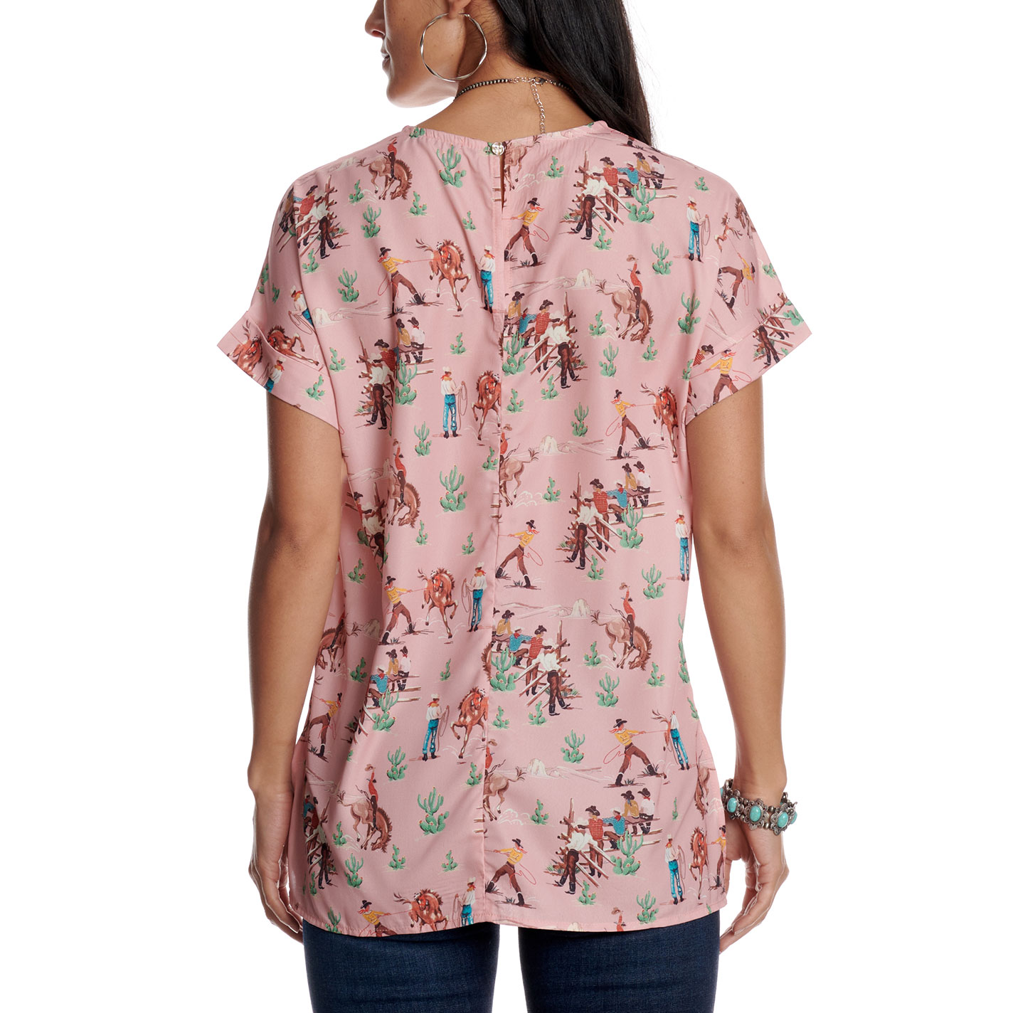 Fashion Express Women's Pink Western Print Top - Image 1