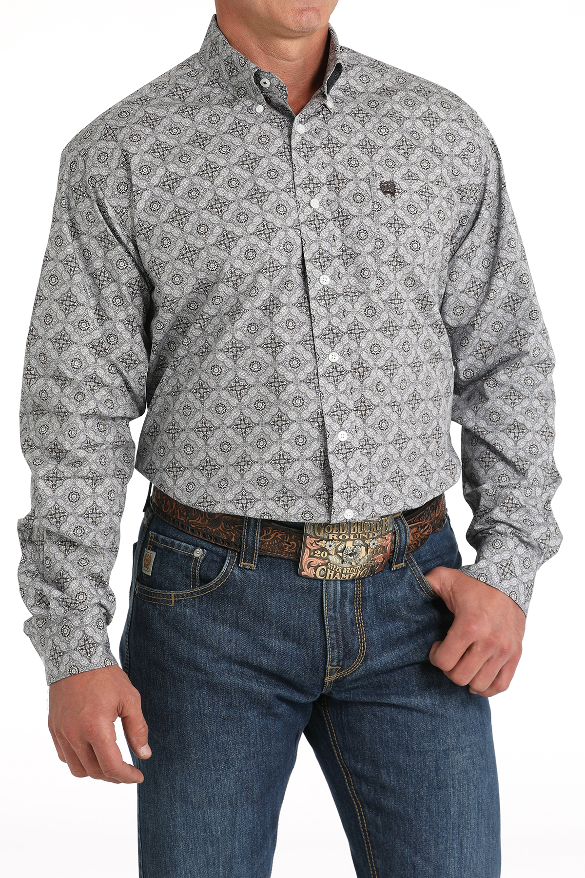 Cinch Men's Chocolate & Gray Geo Western Shirt - Image 1