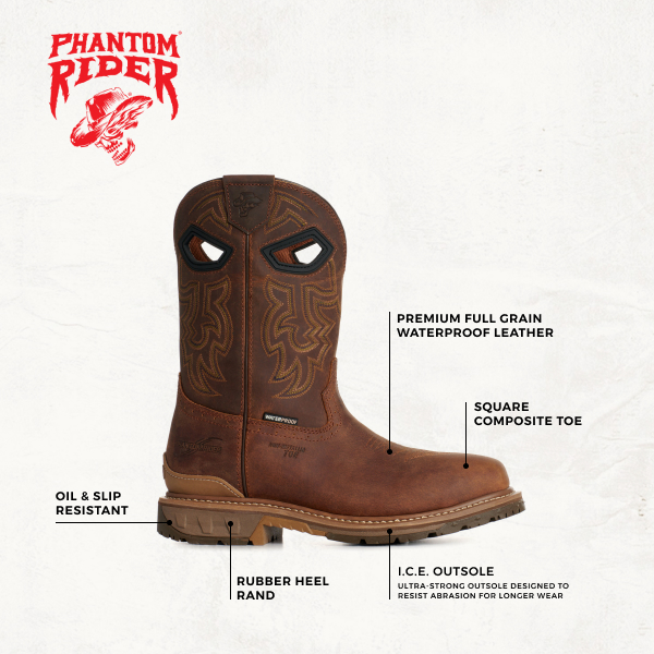 Double H Men's Phantom Brown Waterproof ICE Wide Square Composite Toe Work Boots - Image 1