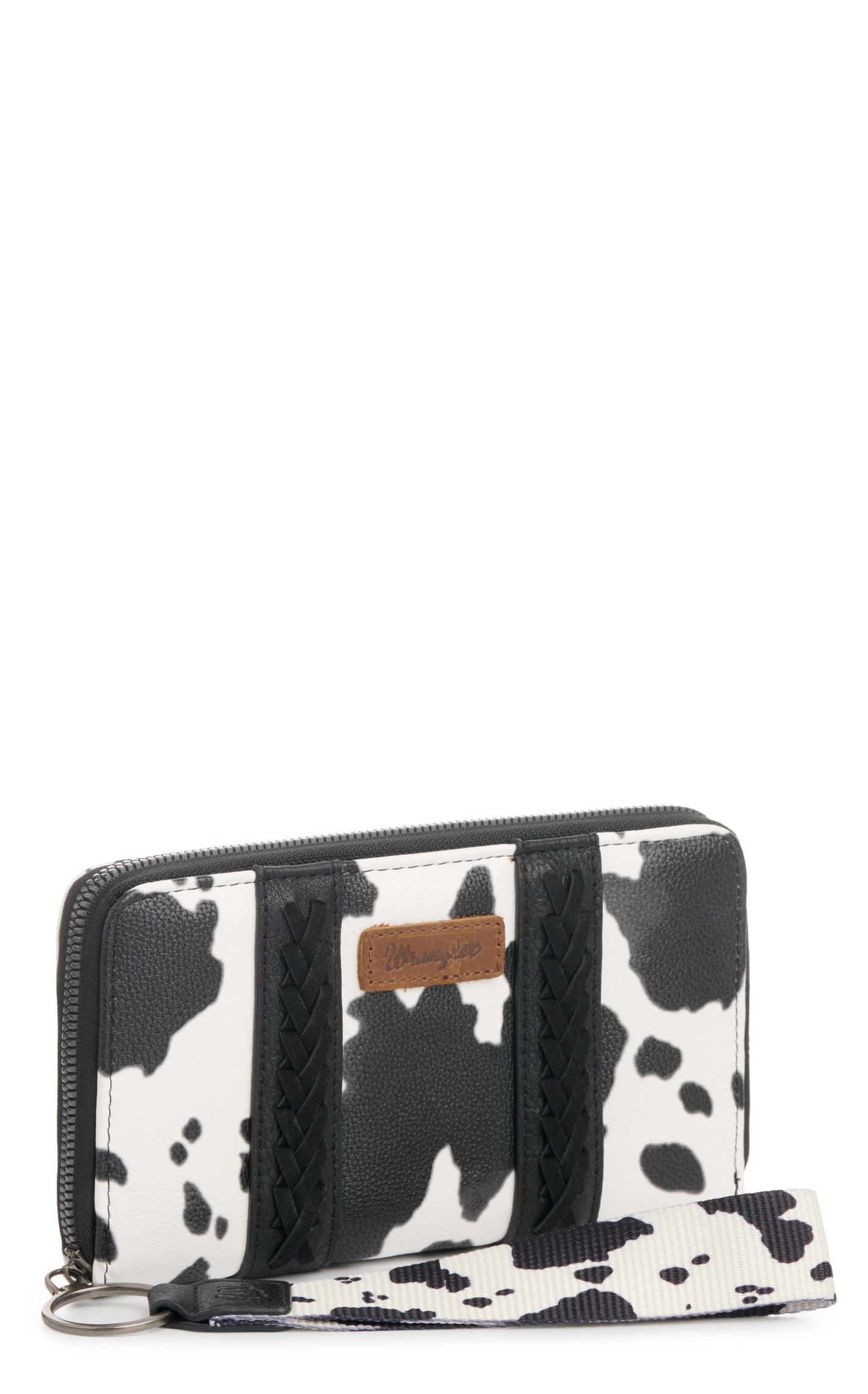 Wrangler Black & White Cow Print Leather Wristlet Wallet - Image 1