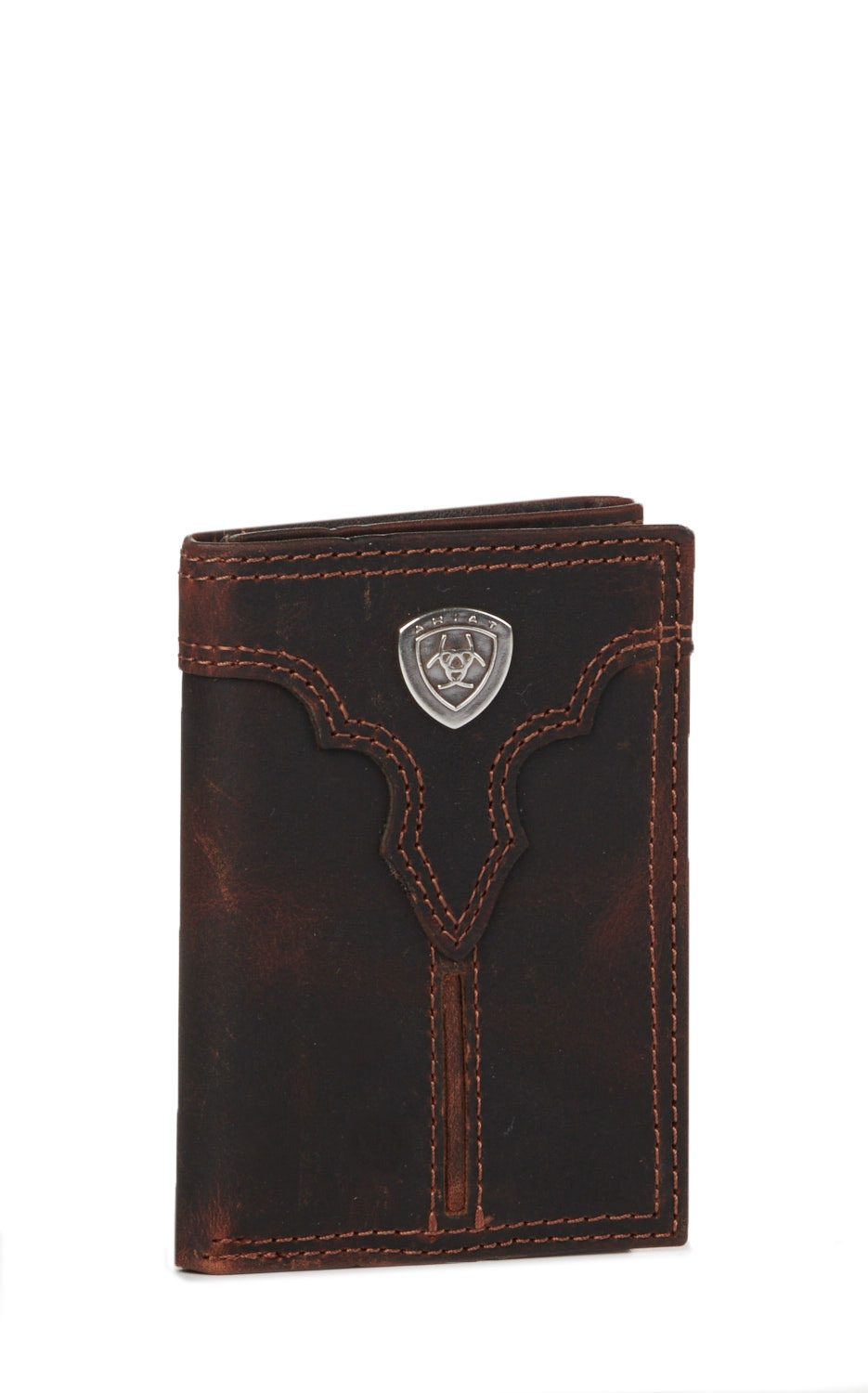 Ariat Men's Brown Center Seam Leather Tri-Fold Wallet - Image 1