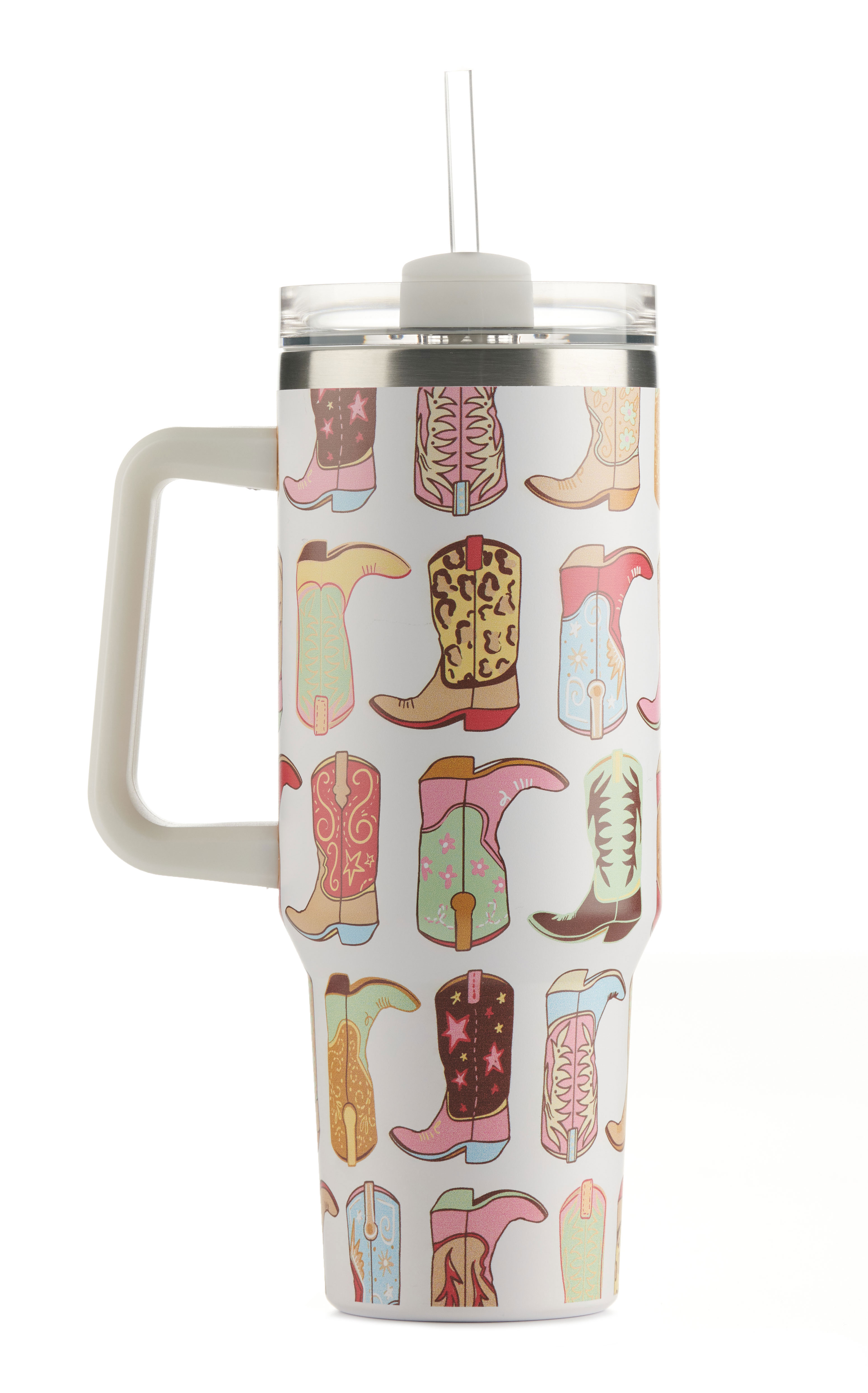 Girlie Girl Originals White Boot Print 40 oz. Handled Morgan Tumbler - Image 1