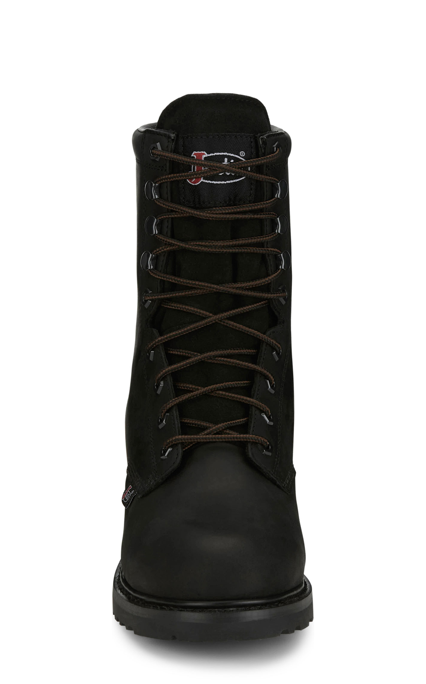Justin Men's Black Lace-Up Waterproof Round Steel Toe Work Boots - Image 1