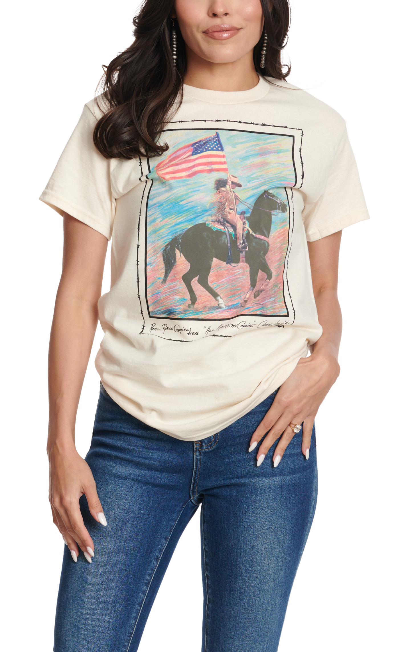 Pure West Women's Natural All American Cowgirl Graphic T-Shirt - Image 1