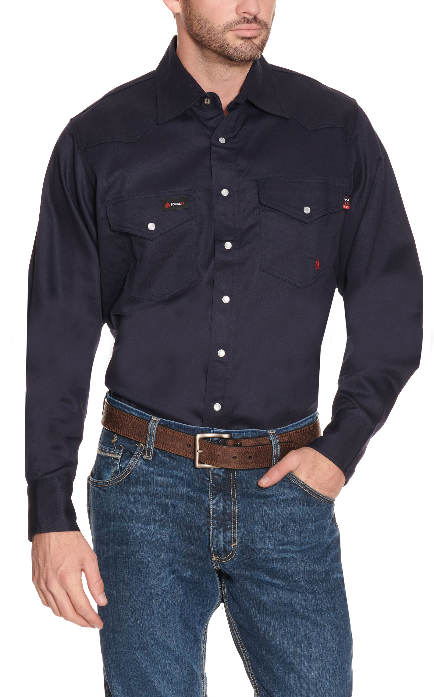 Forge Men's Navy Long Sleeve FR Work Shirt - Image 1