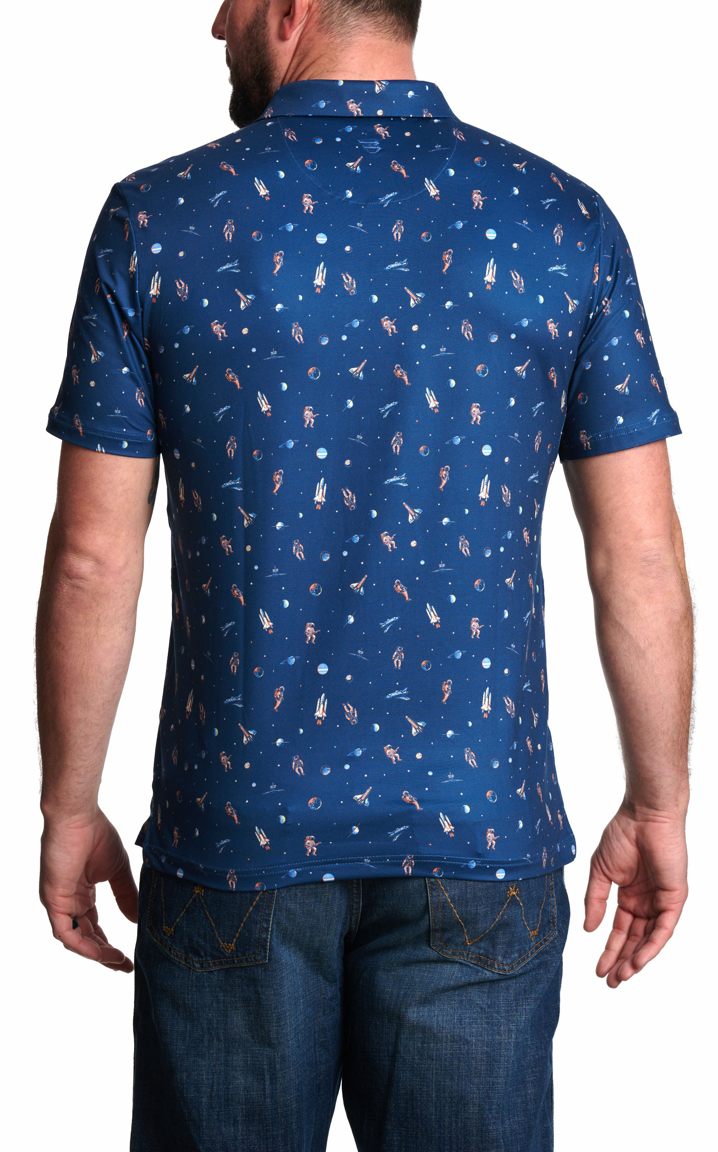 Burlebo Men's Dark Blue Moon Print Performance Polo  - Image 1