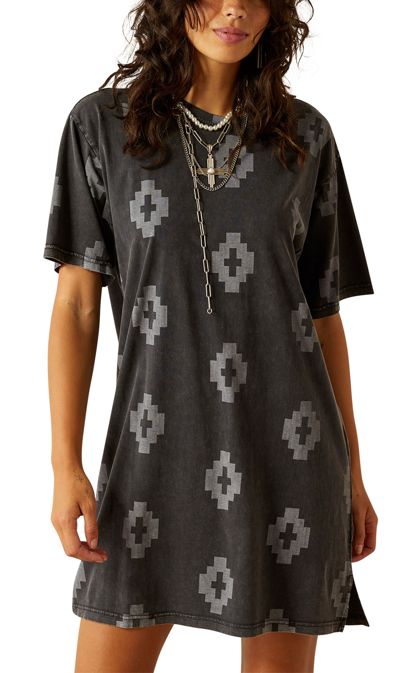 Ariat Women's Isela Black Aztec Print T-Shirt Dress - Image 1