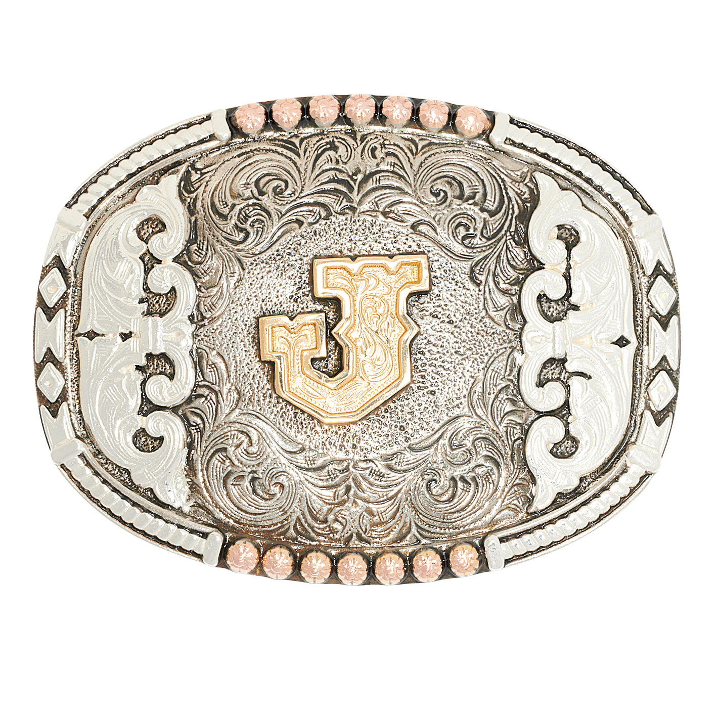 Crumrine Two-Tone Oval Initial J Western Belt Buckle - Image 2
