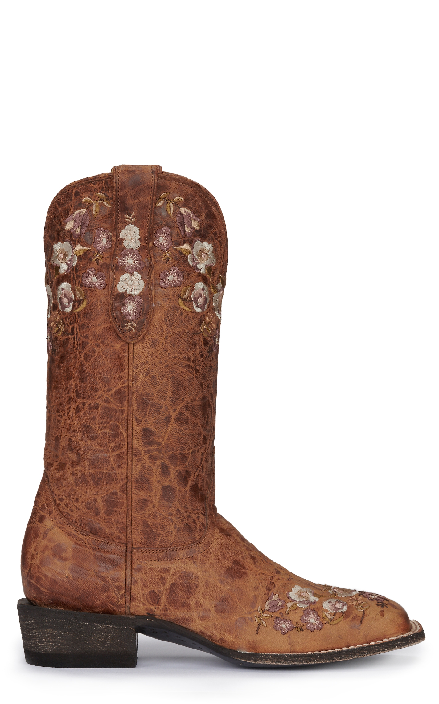 Cavender's Women's Weathered Tan with Floral Embroidery Square Toe Cowboy Boots - Image 1