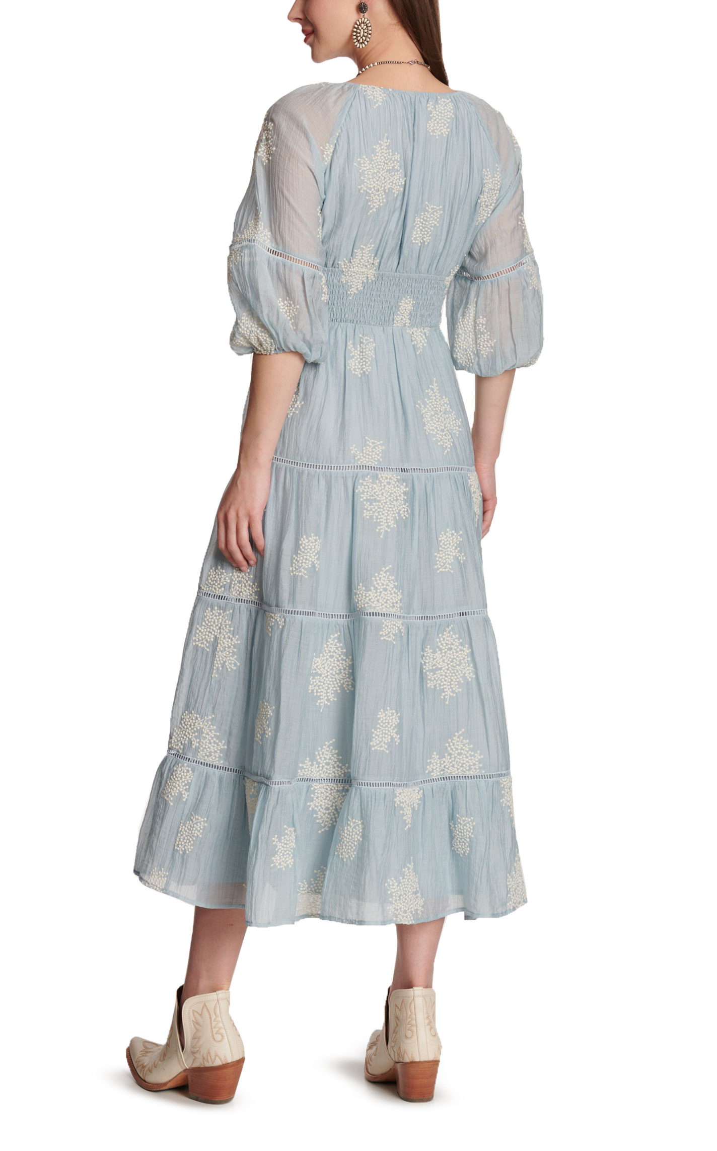 Endless Blu Women's Cornflower & Cream Floral Maxi Dress - Image 1