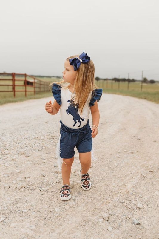 Shea Baby Infant Girl's White & Denim Bronc Rider Onesie - Image 1