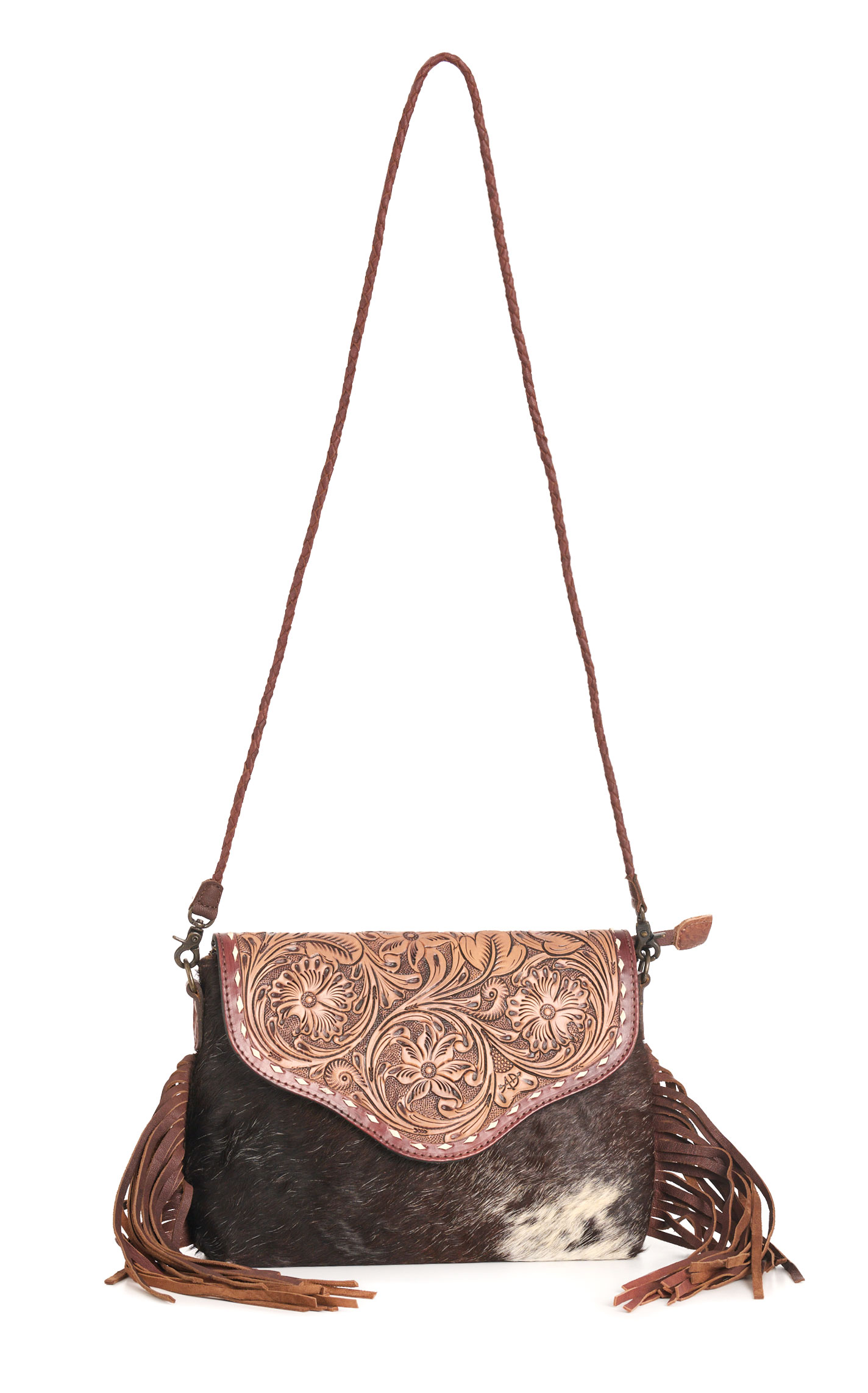 American Darling Tooled Hair on Hide Braided Crossbody - Image 1