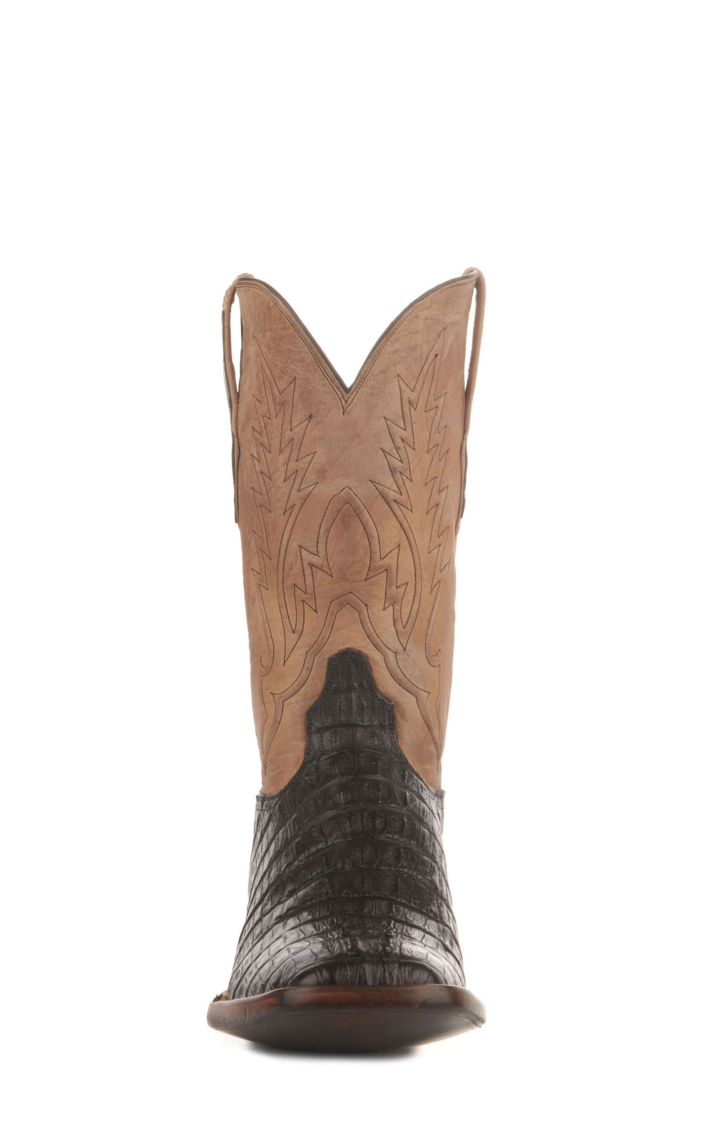 Black Jack Men's Tan Maddog and Chocolate Caiman Tail Square Toe Exotic Cowboy Boots - Image 1