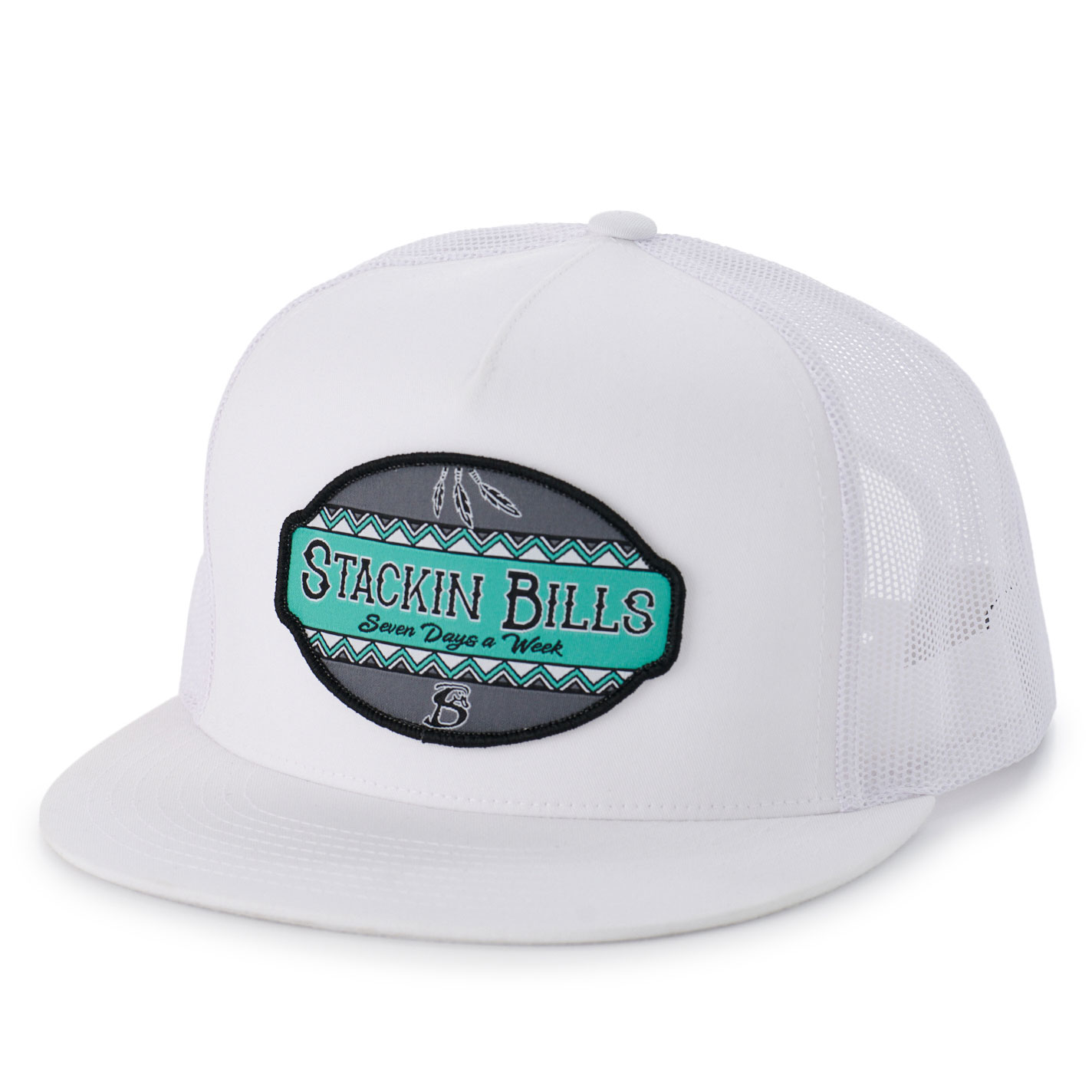 Stackin Bills White & Sea Green Oval Logo Patch Cap - Image 1