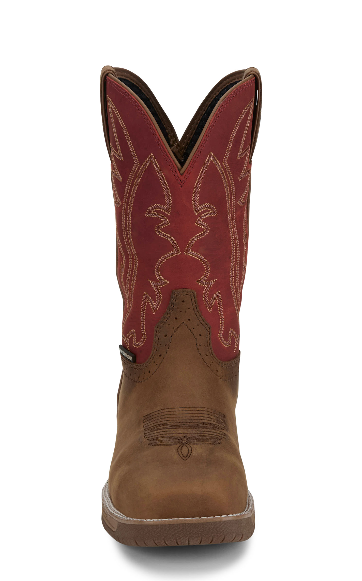 Justin Men's Brown & Red Nitread Waterproof Oil & Slip Resistant Work Boots - Image 1