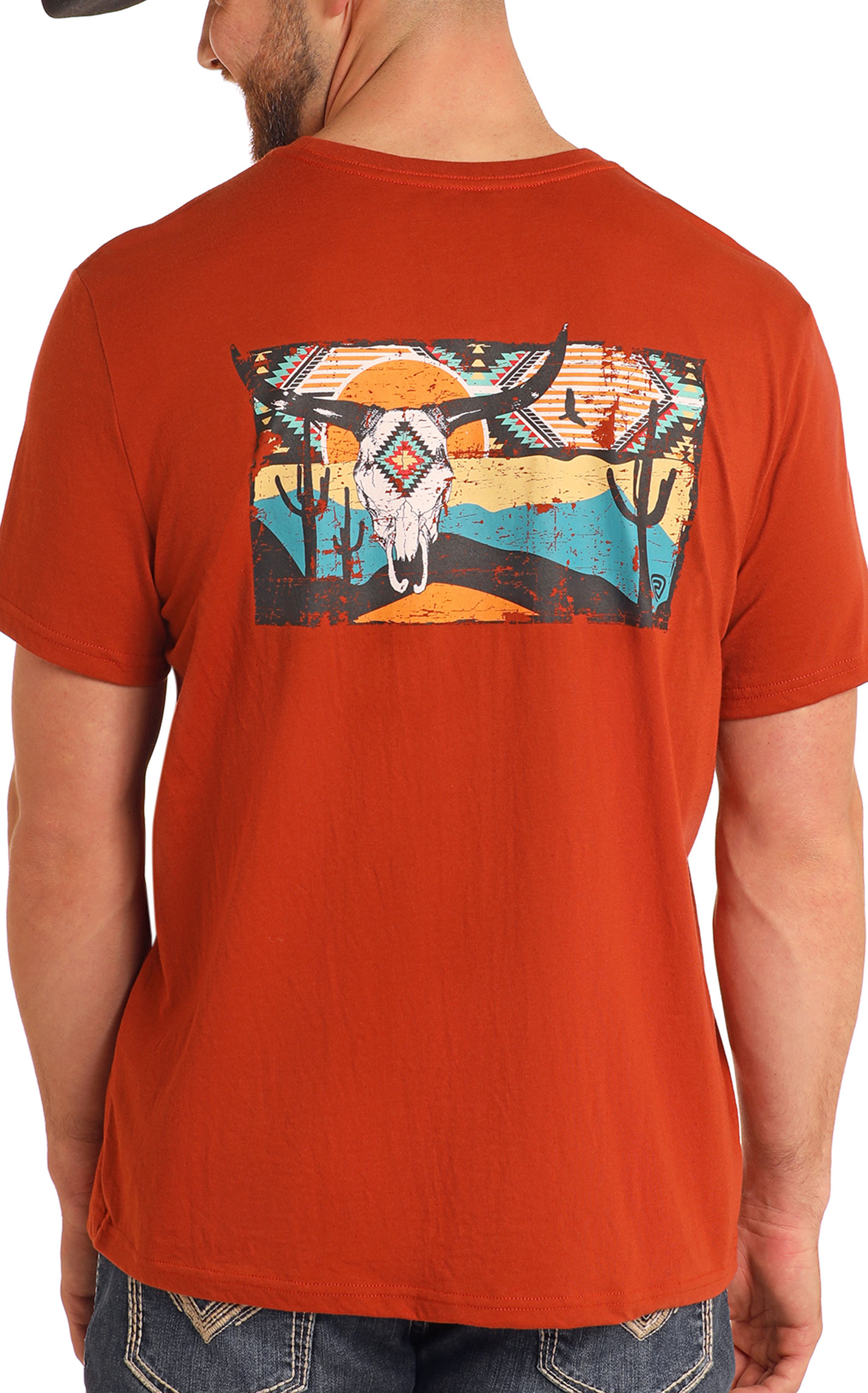 Rock & Roll Denim Men's Dark Rust Skull & Desert Graphic T-Shirt - Image 1