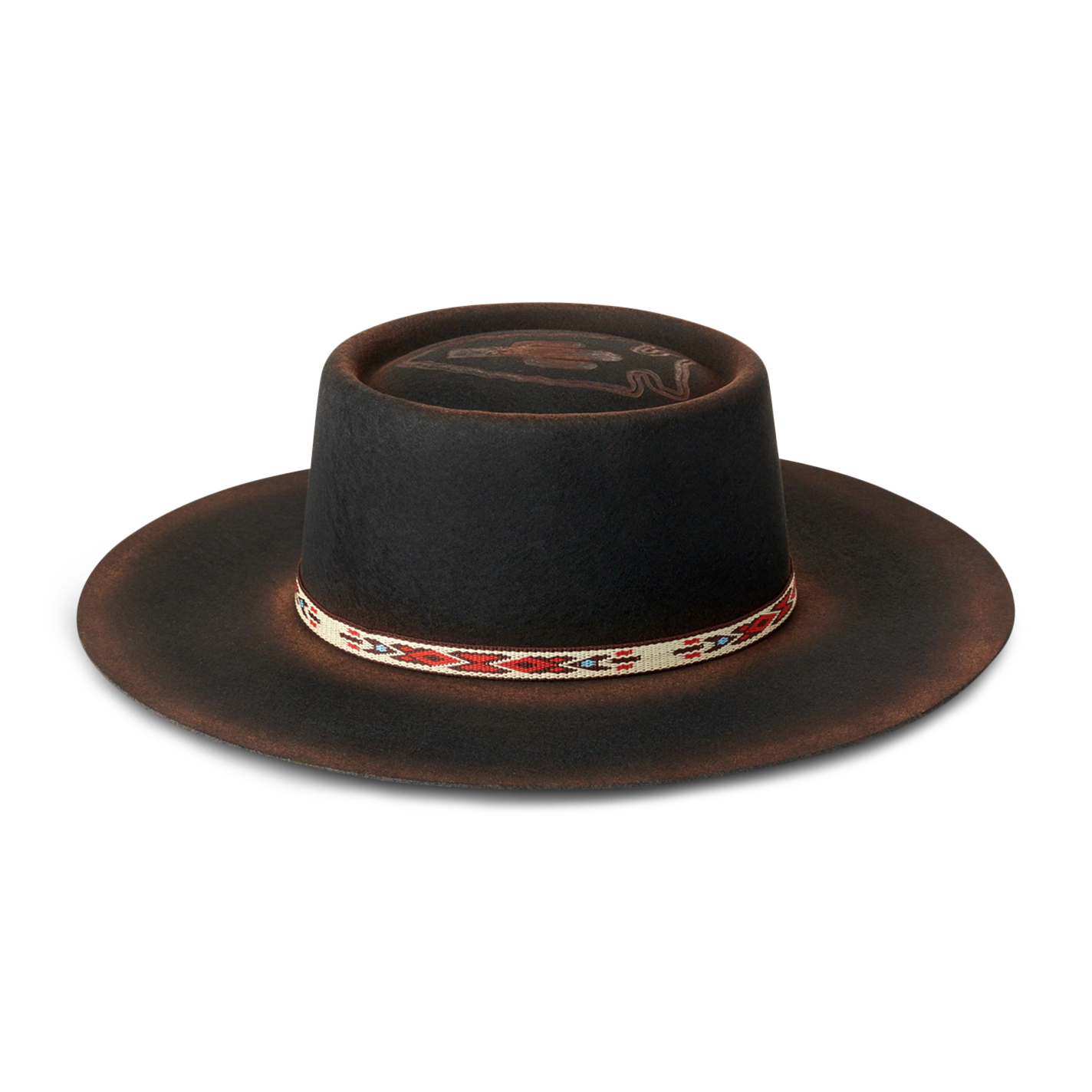 Rockin' C Women's Burned Black Arrowhead with Cactus Pin and Aztec Ribbon Band Wool Hat - Image 4