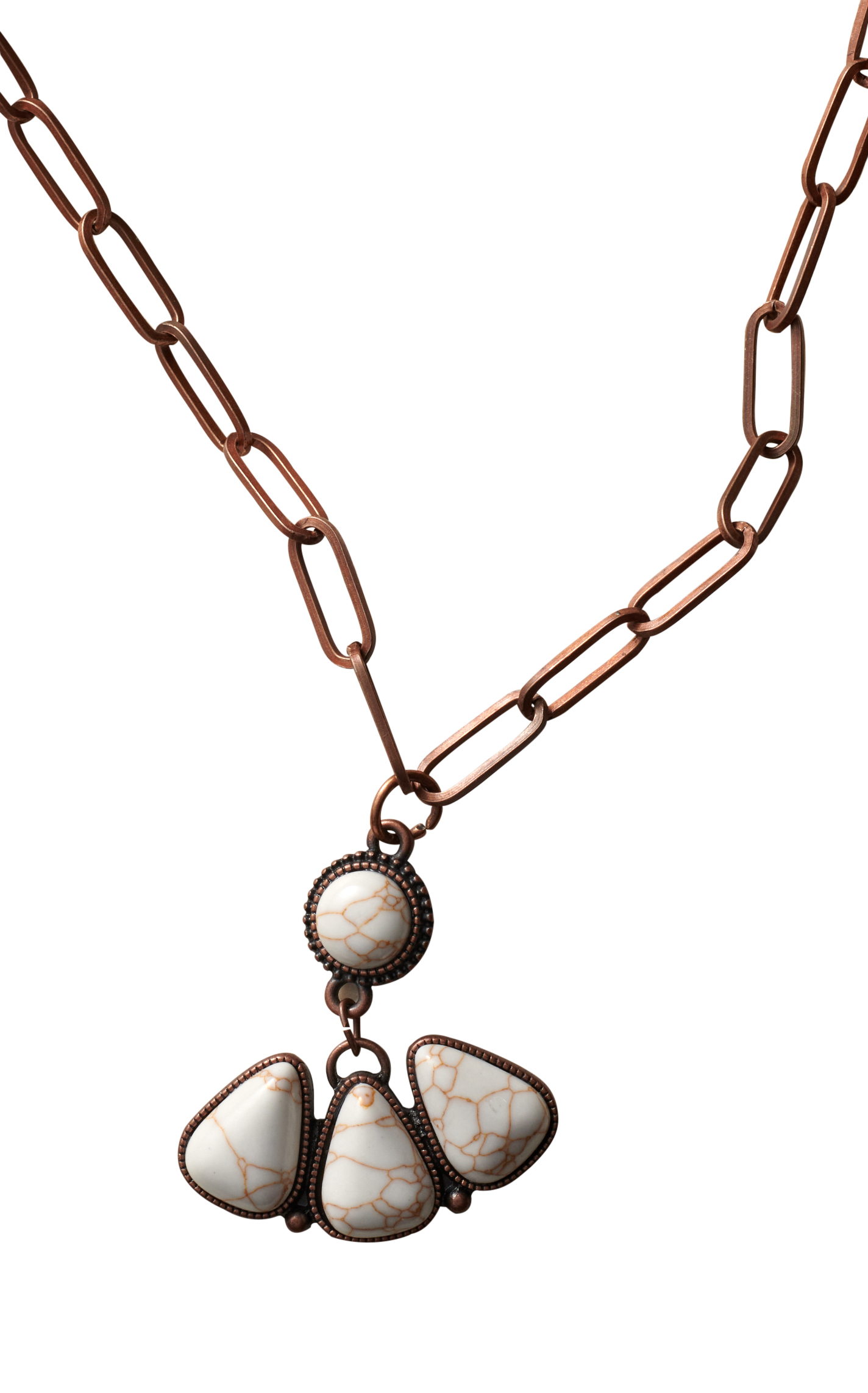 Rockin C Copper Paperclip Chain 4 White Stone Pendant Necklace - Image 1