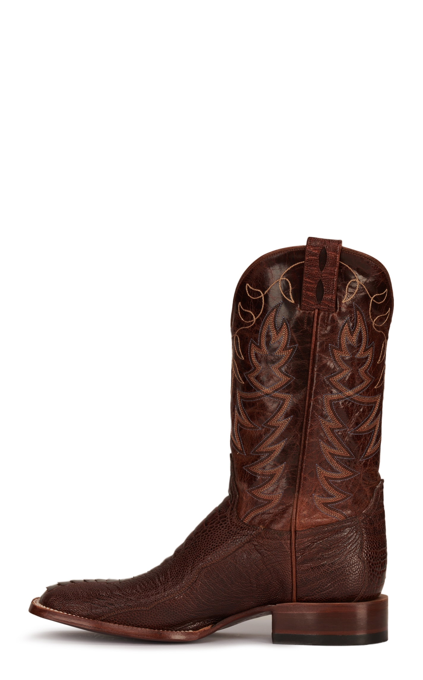 Cavender's Men's Antique Cafe Brown Ostrich Leg and Brass Wide Square Toe Exotic Cowboy Boots - Image 1