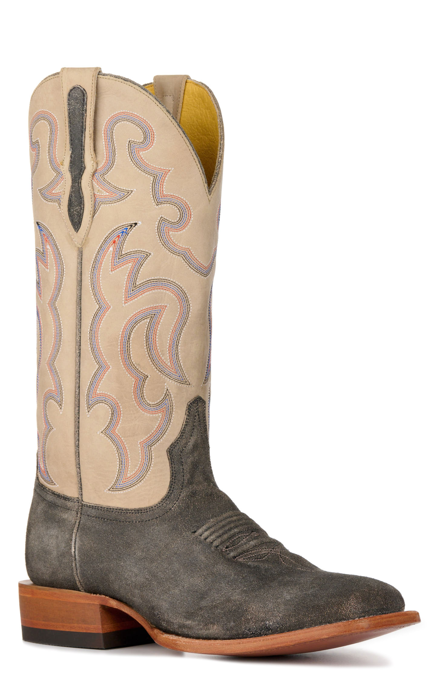 Cavender's Men's Charcoal Roughout and Light Gray Wide Square Toe Cowboy Boots - Image 1