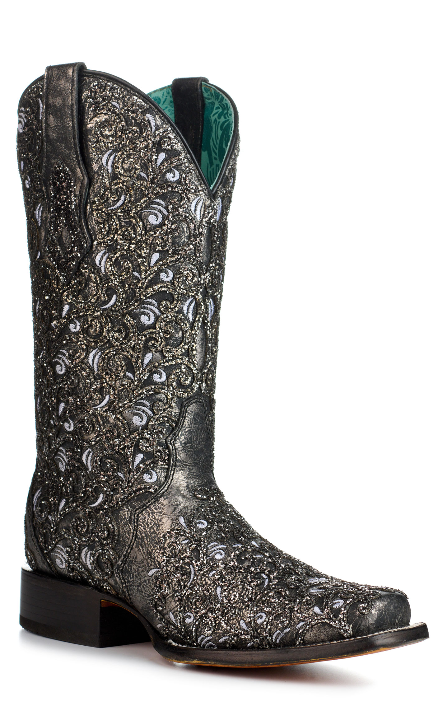 Corral Women's Black with Glitter Overlay Square Toe Cowboy Boots - Image 1
