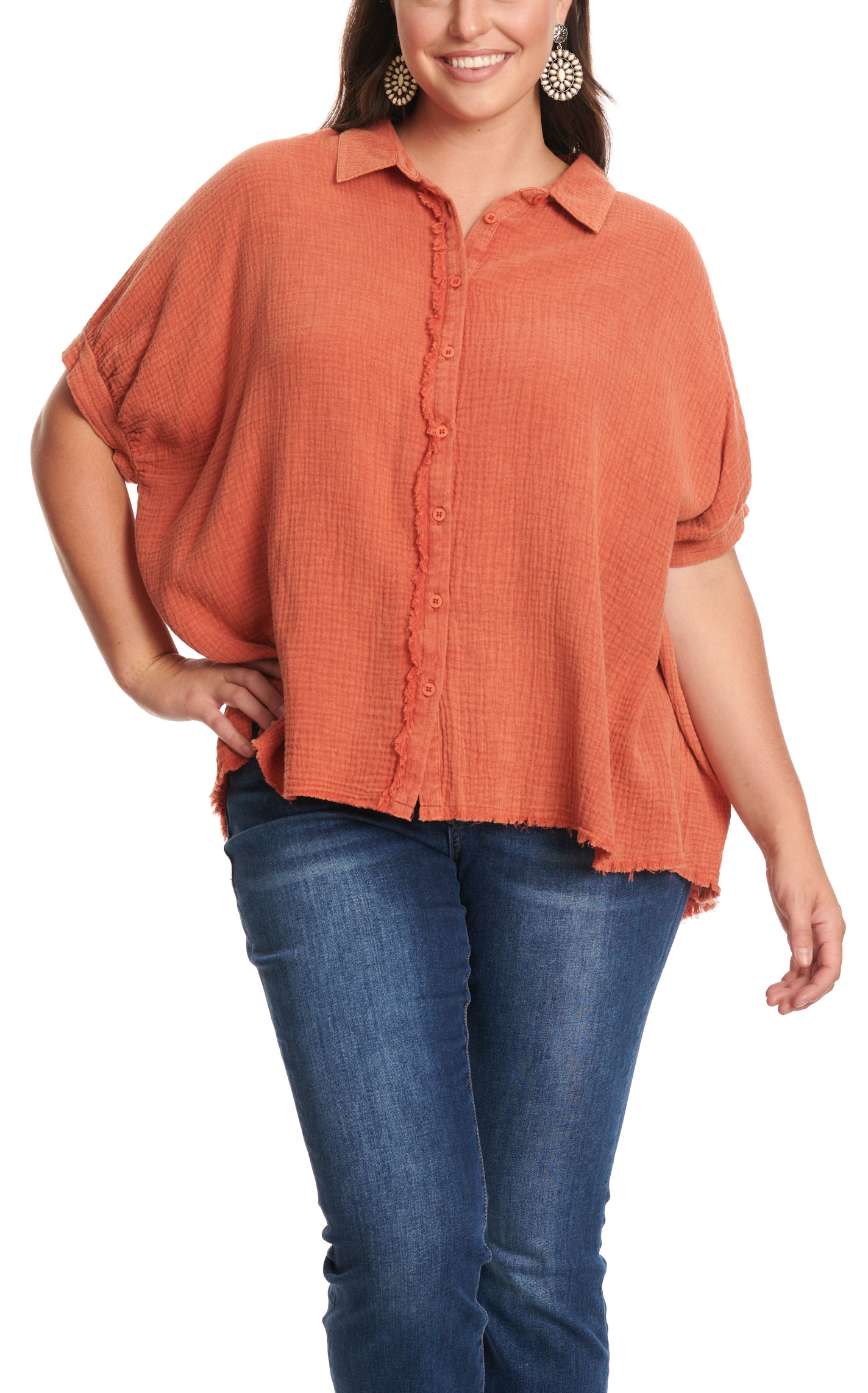 Umgee Women's Brick Mineral Washed Gauzy Top - Plus Sizes - Image 1