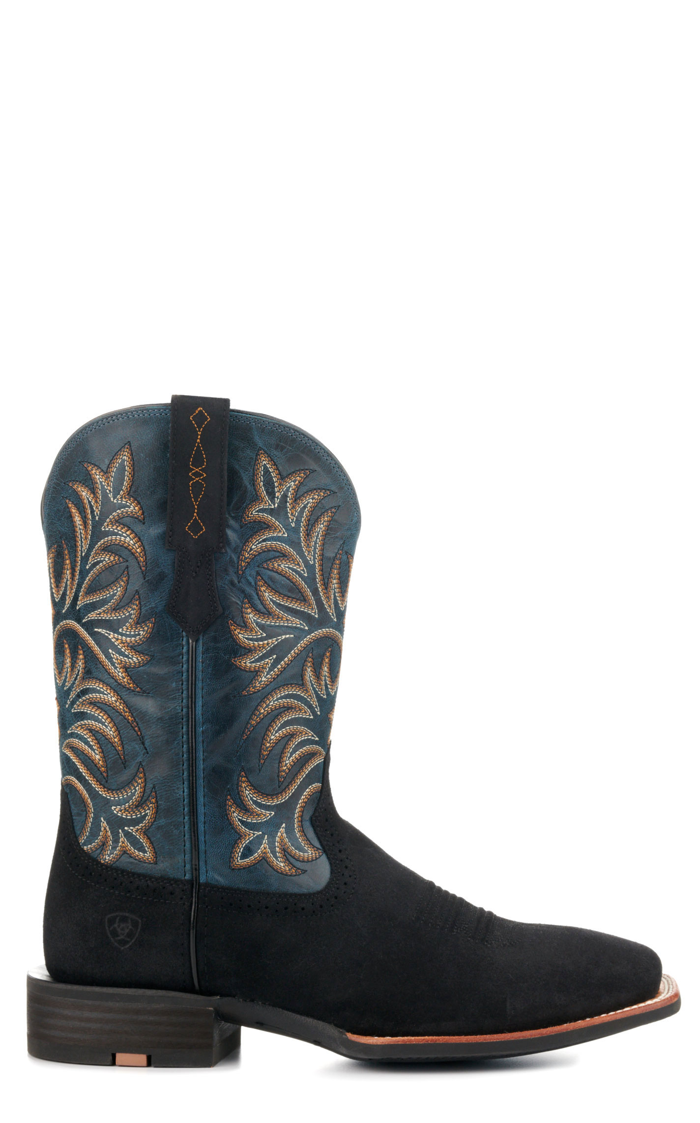 Ariat Men's Oakwood Black Roughout Suede and Dirty Denim Wide Square Toe Cowboy Boots - Image 1