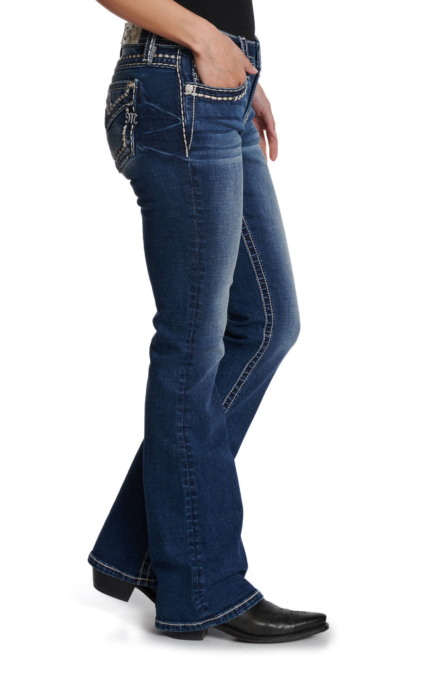 Miss Me Women's Dark Wash Heavy Stitch Boot Cut 32\