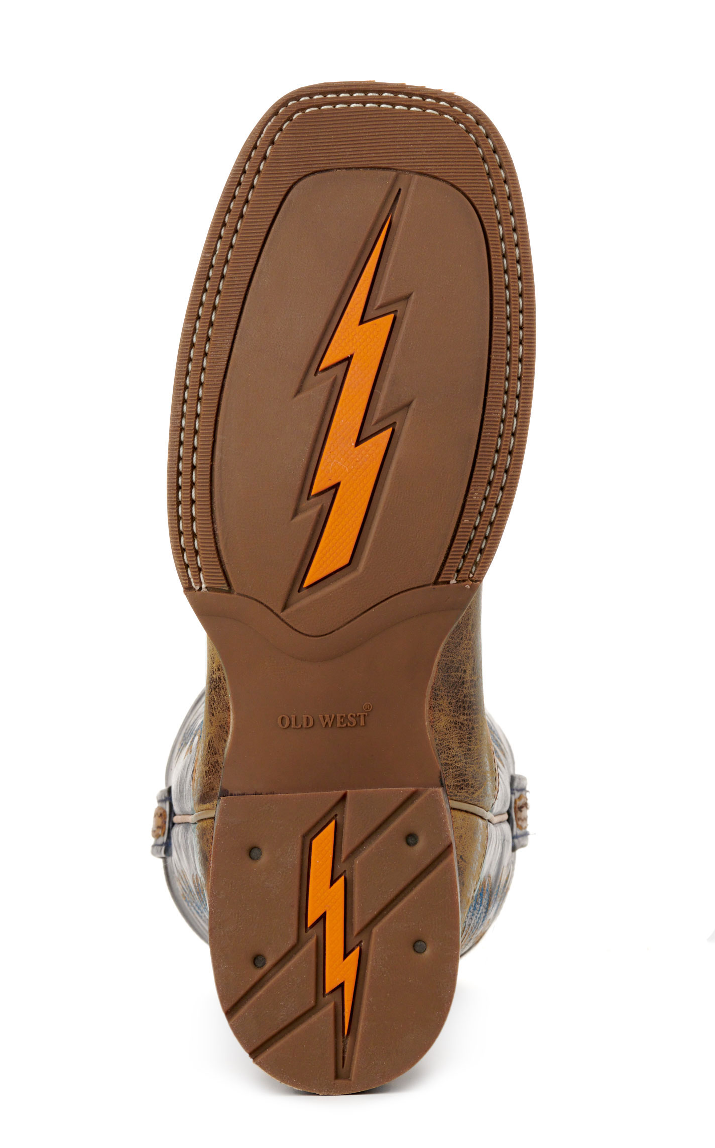 Old West Men's Burnt Brown and Navy Wide Square Toe Cowboy Boots - Image 1