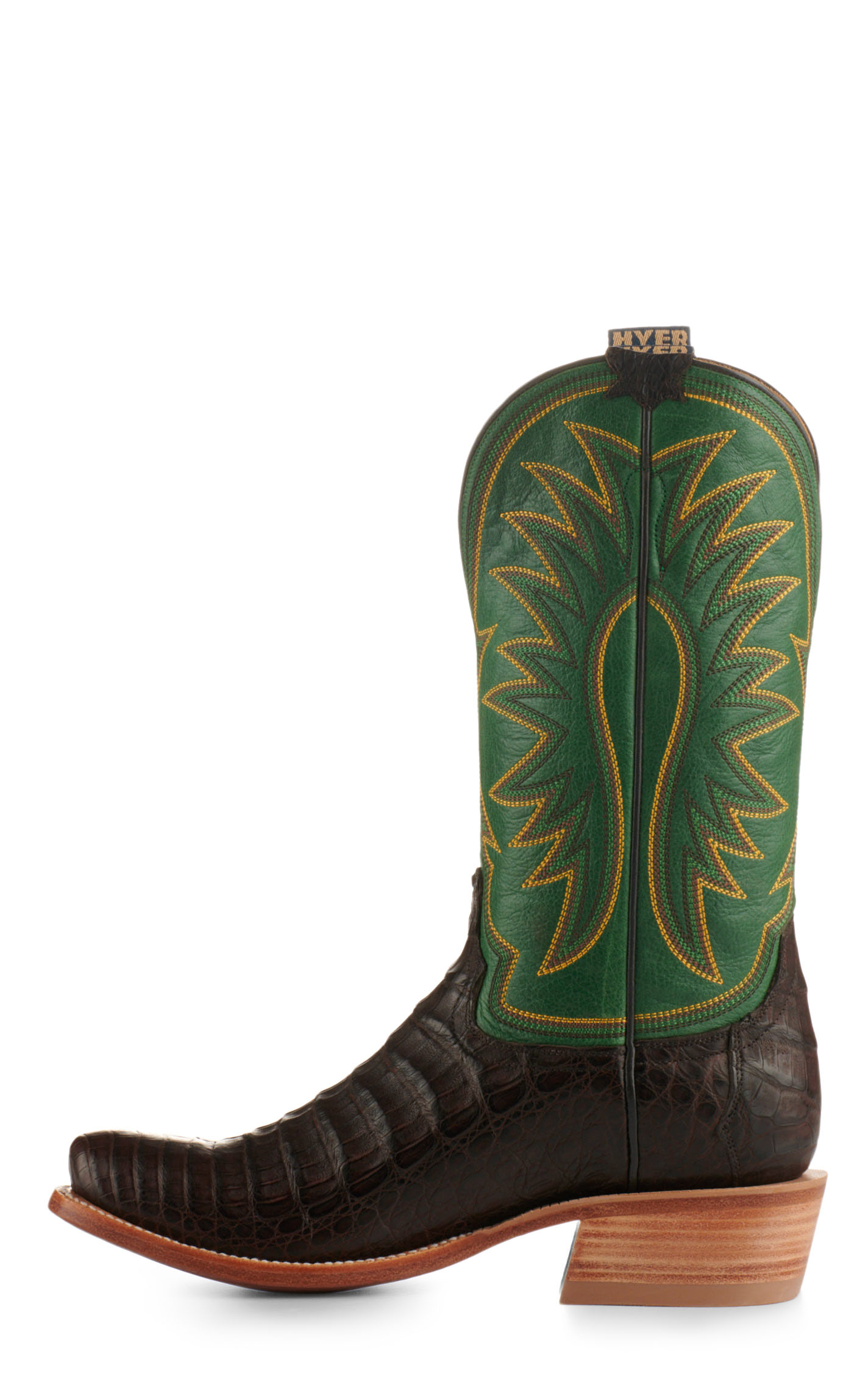 Hyer Men's Spearville Green and Coffee Matte Caiman Square Toe Exotic Cowboy Boots - Image 1