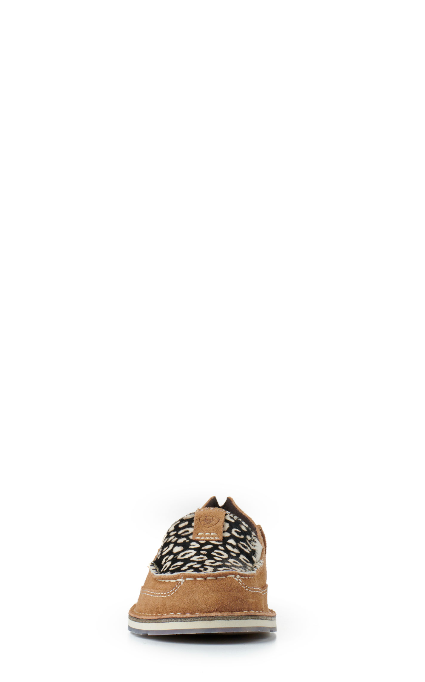 Ariat Ladies Cruiser Dark Tan Suede and Cheetah Print Hair Moc Toe Casual Shoes - Image 1
