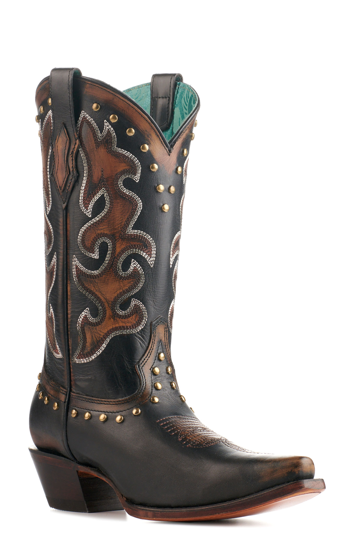 Corral Women's Black and Bronze with Studs Snip Toe Cowboy Boots - Image 1
