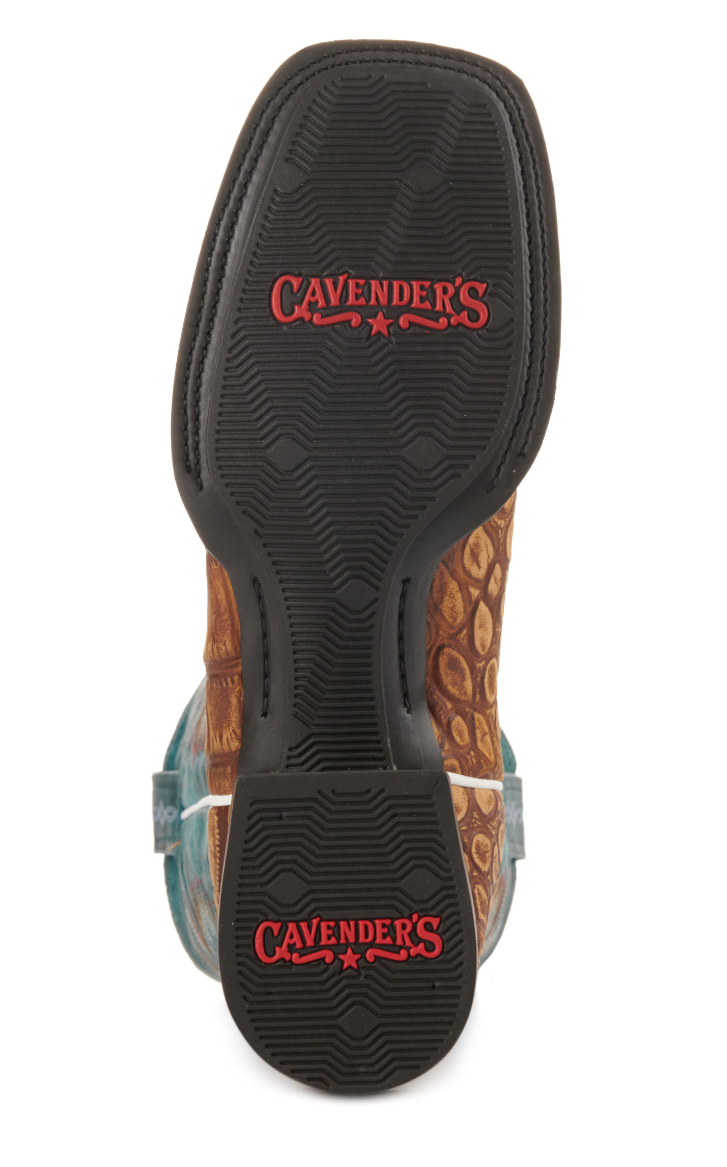 Cavender's Men's Intrepid Turquoise and Rustic Tan Alligator Print Wide Square Toe Cowboy Boot - Image 1