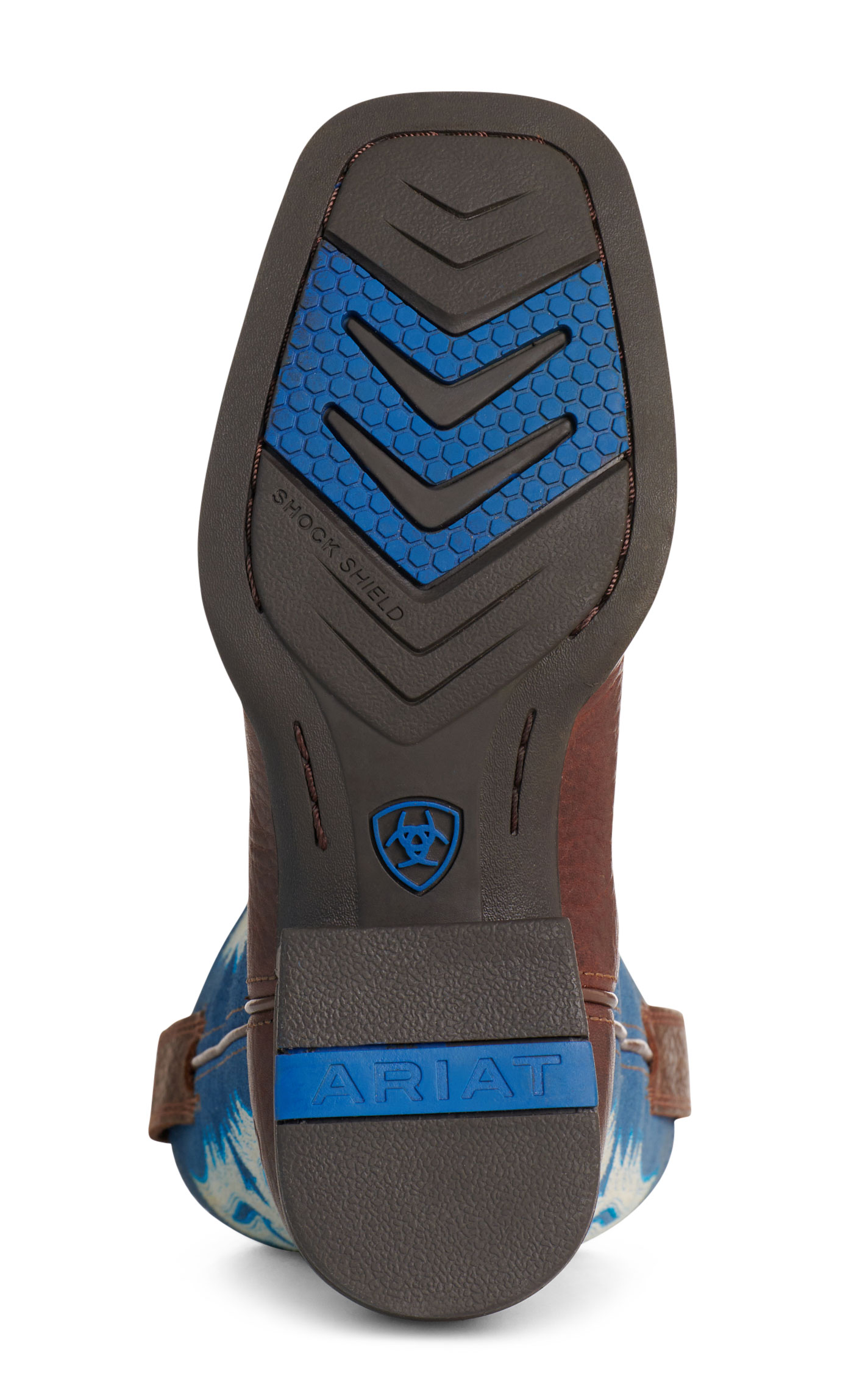 Ariat Youth Lonestar Brown and Blue Waves Shock Shield Square Toe Cowboy Boots - Image 1