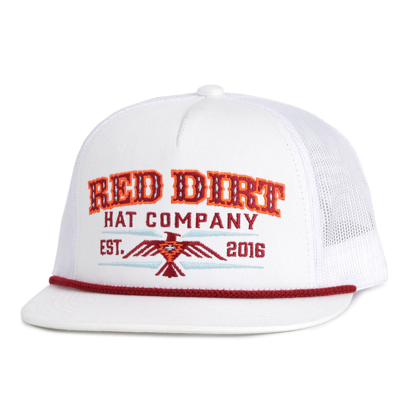 Red Dirt Hat Company White Aztec Thunderbird and Red Rope Mesh Snapback Cap - Image 1