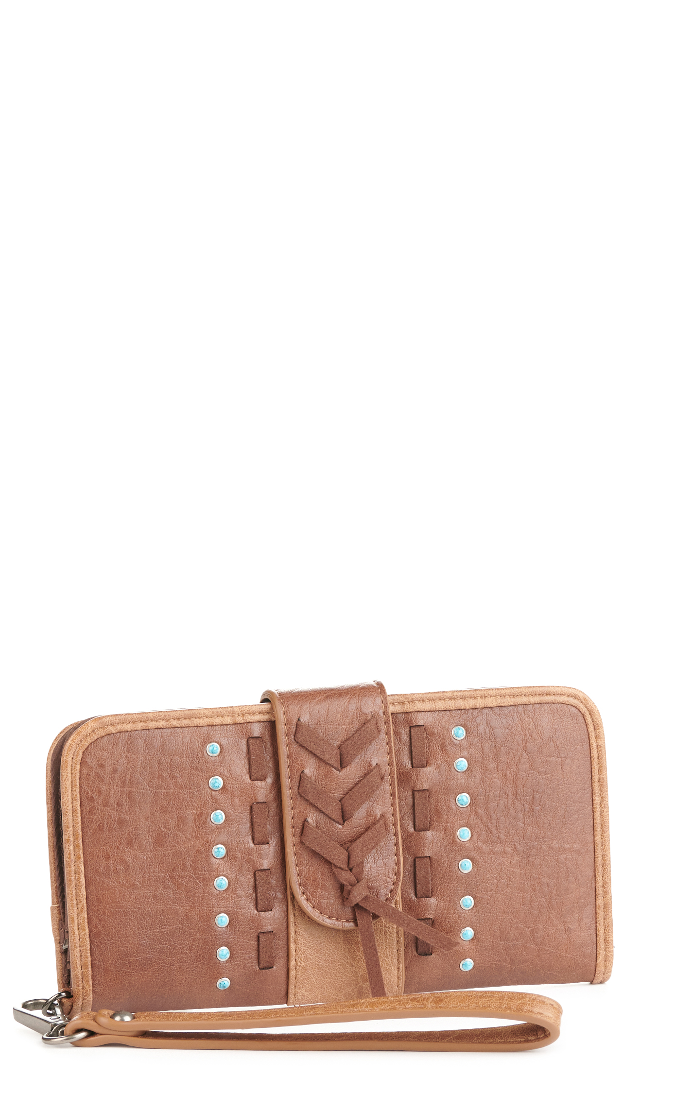 Justin Pecan & Caramel Genuine Leather Chevron Stitch Slim Wristlet Wallet - Image 1