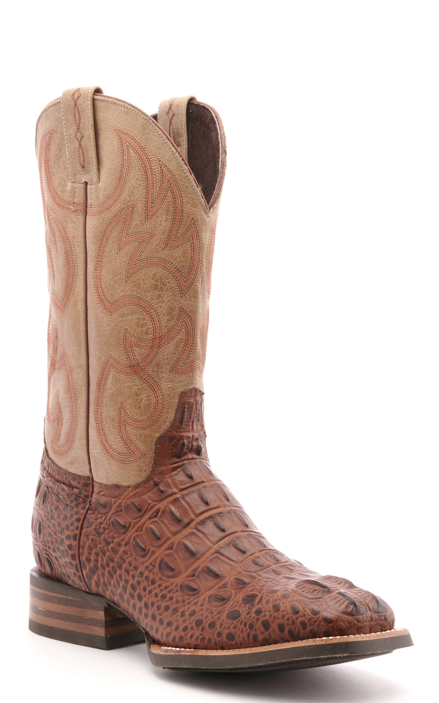 Cavender's Men's Intrepid Antique Cognac Hornback Alligator Print and Bone Wide Square Toe Cowboy Boot - Image 1