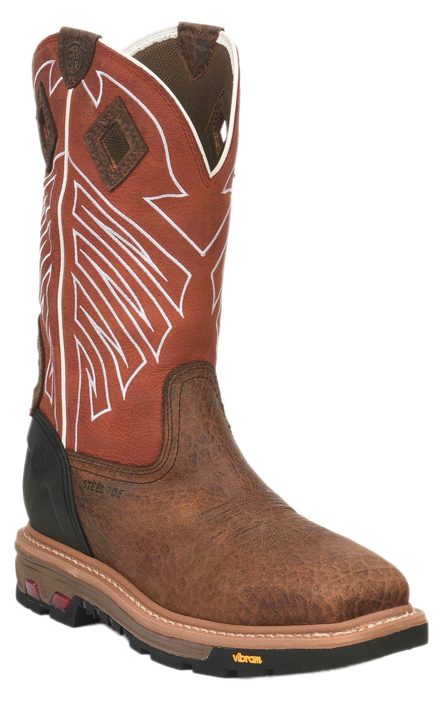 Justin Men's Vibram Commander X5 Roughneck Chestnut and Red Waterproof Square Steel Toe Work Boot - Image 1